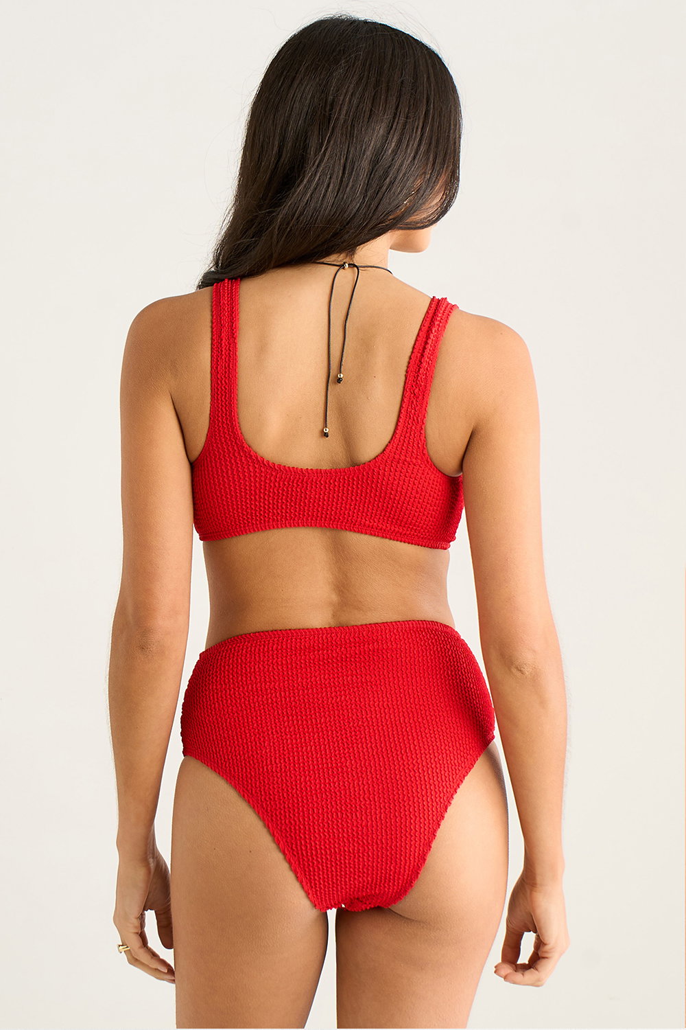Red Textured Ring Detail Bikini Top, Image 2 of 4