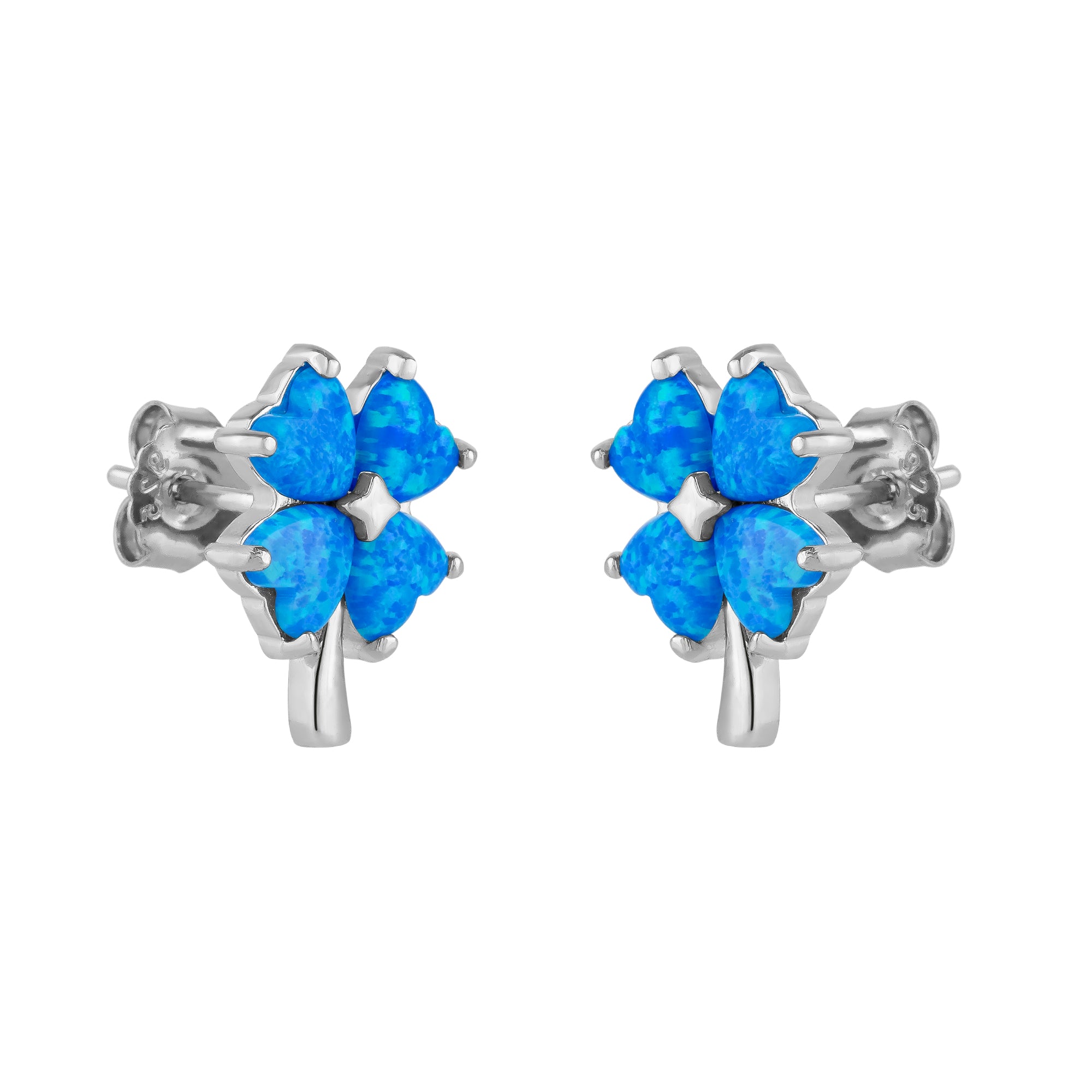 Silver Spero Silver Blue Opal Four Leaves Clover Sterling Silver Stud Earring, Image 1 of 1