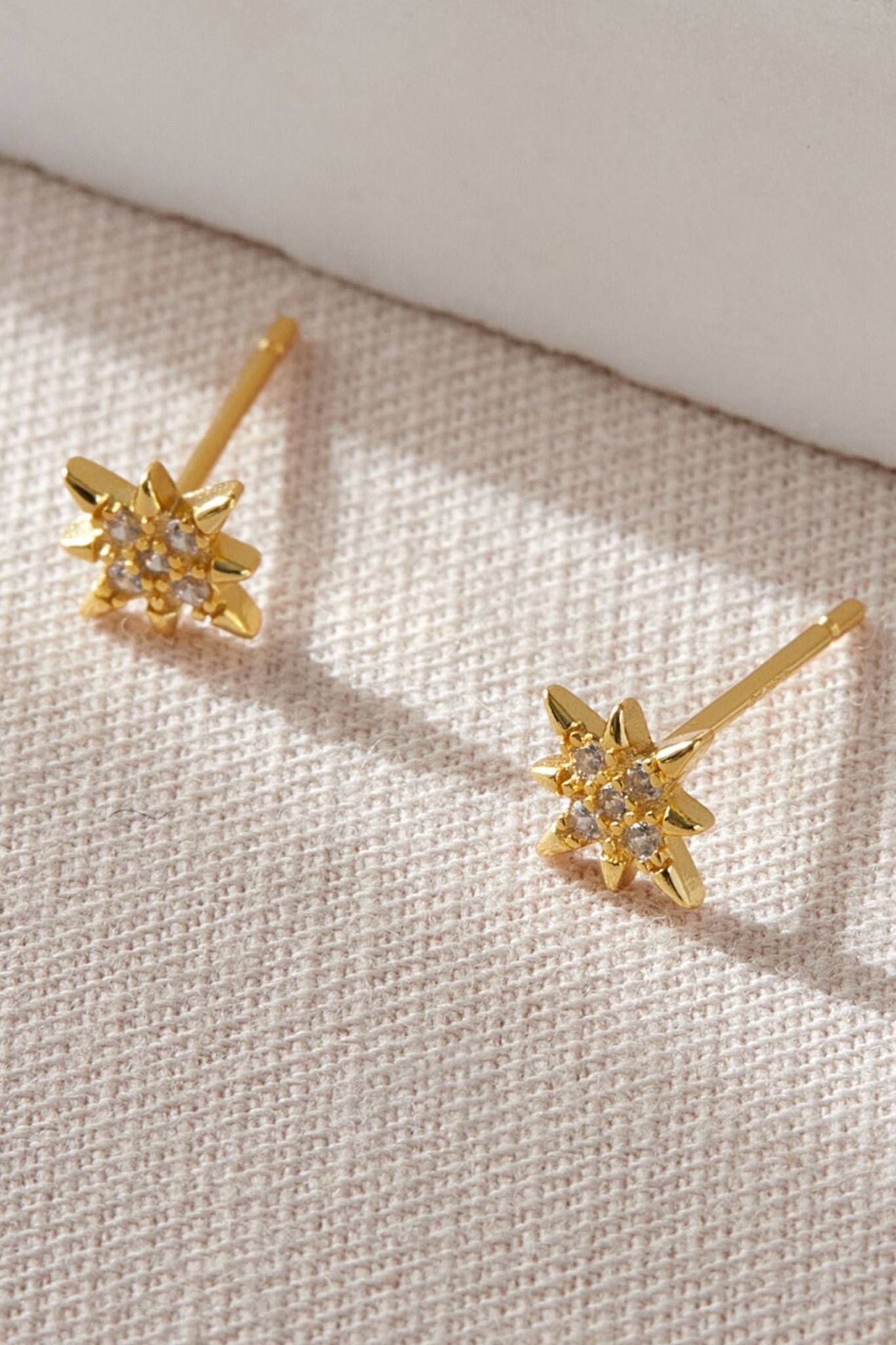 Gold Sterling Silver Sparkly Star Studs, Image 3 of 3