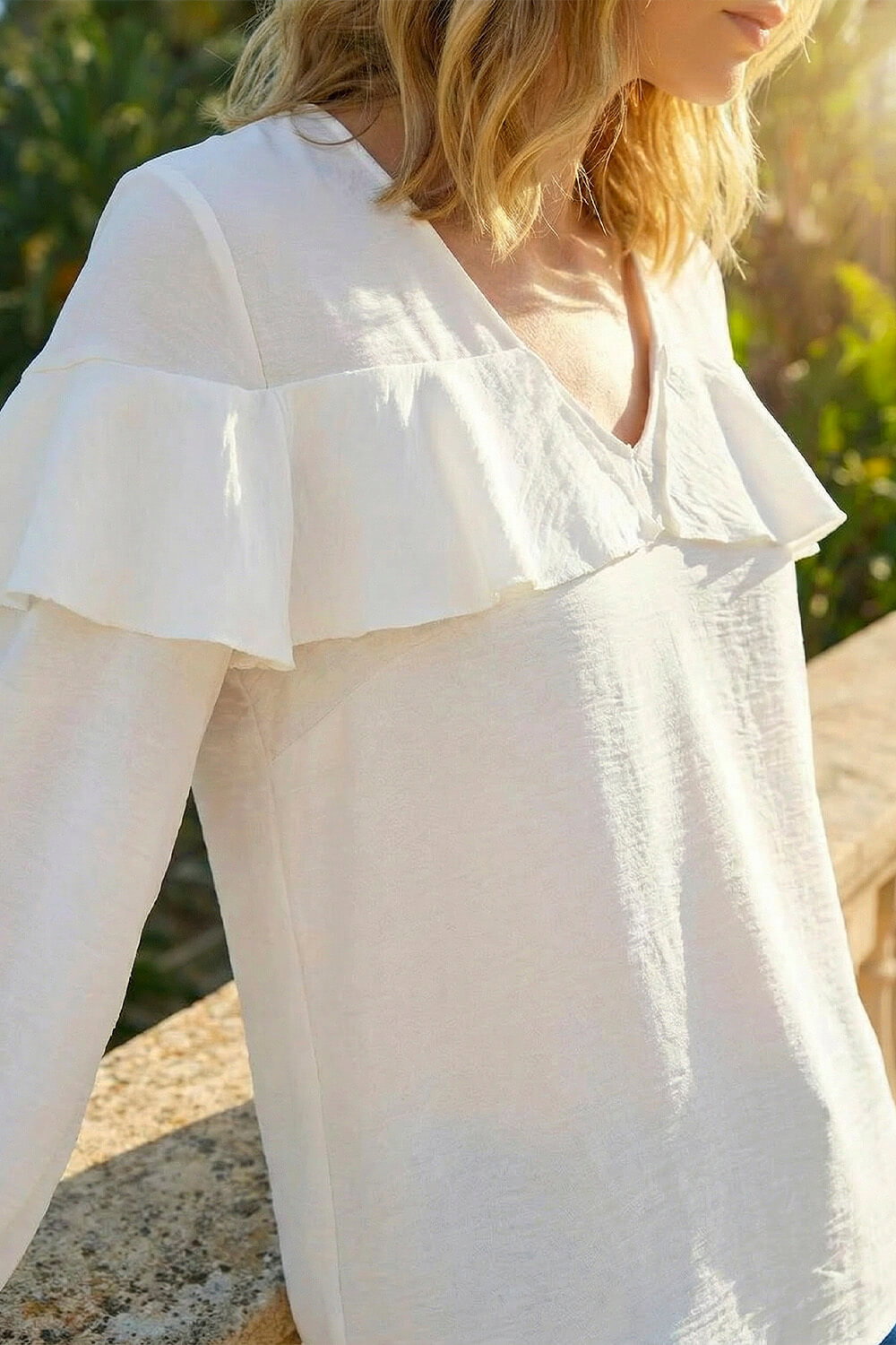 Ivory  Frill Front Woven Top, Image 5 of 4