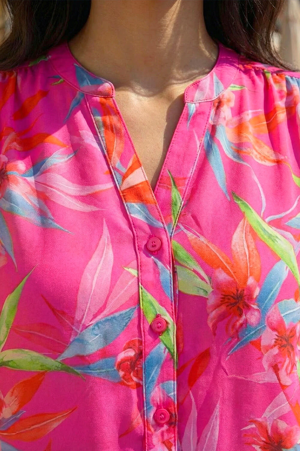 Cerise Floral Print Longline Blouse, Image 5 of 4