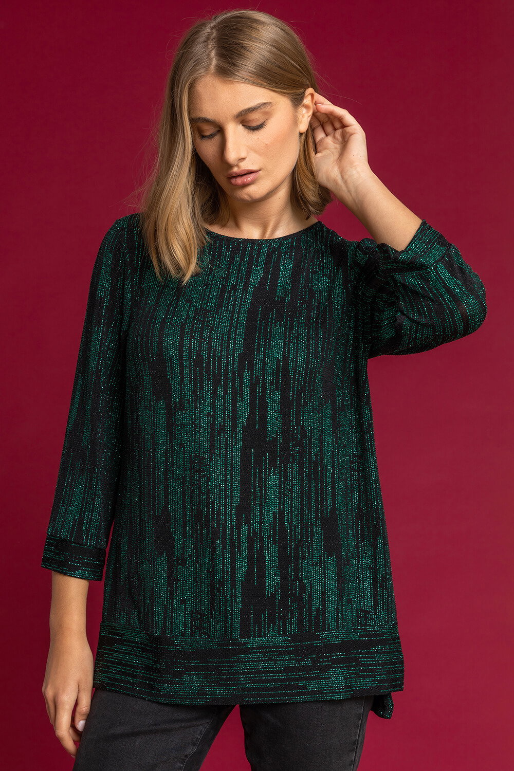 Green Shimmer Stripe Glitter Top, Image 1 of 4