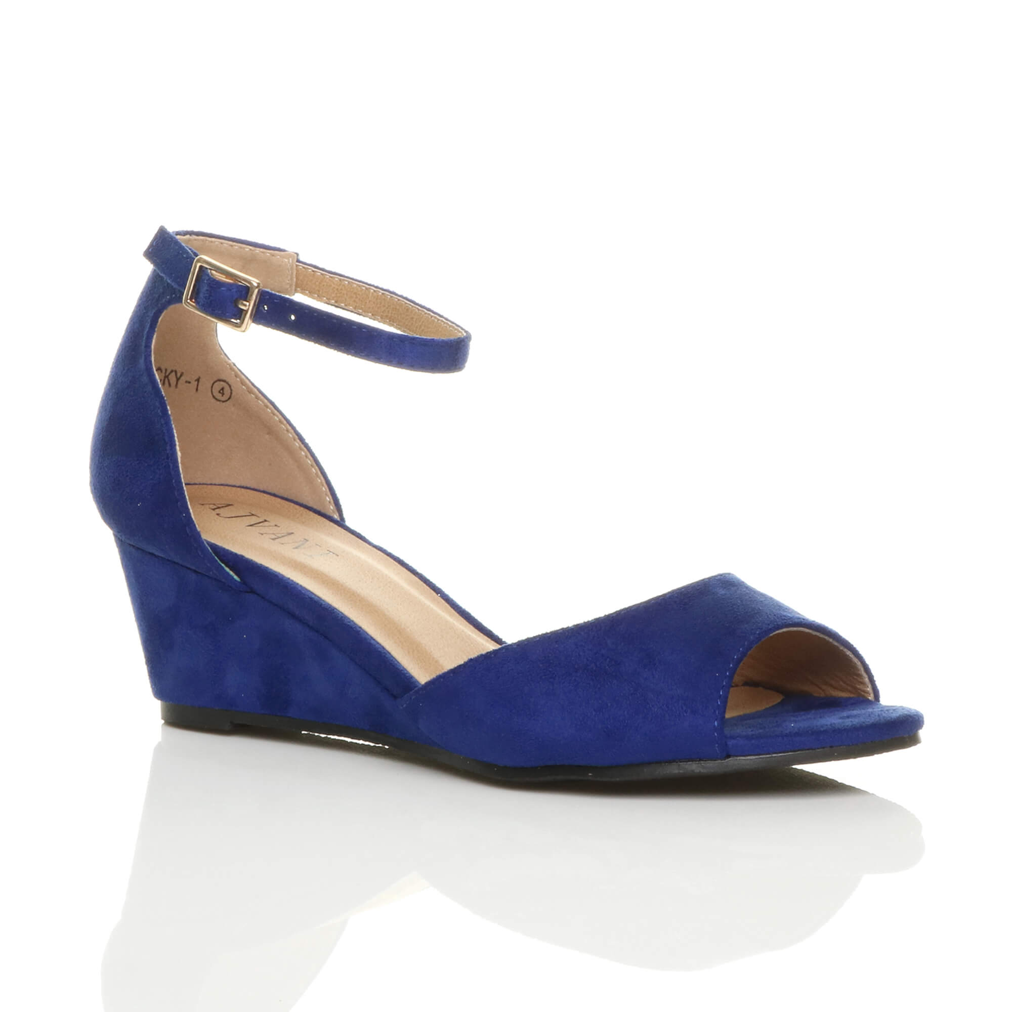 Royal Blue AJVANI Royal Blue Mid Wedge Heel Ankle Strap Sandals, Image 1 of 6