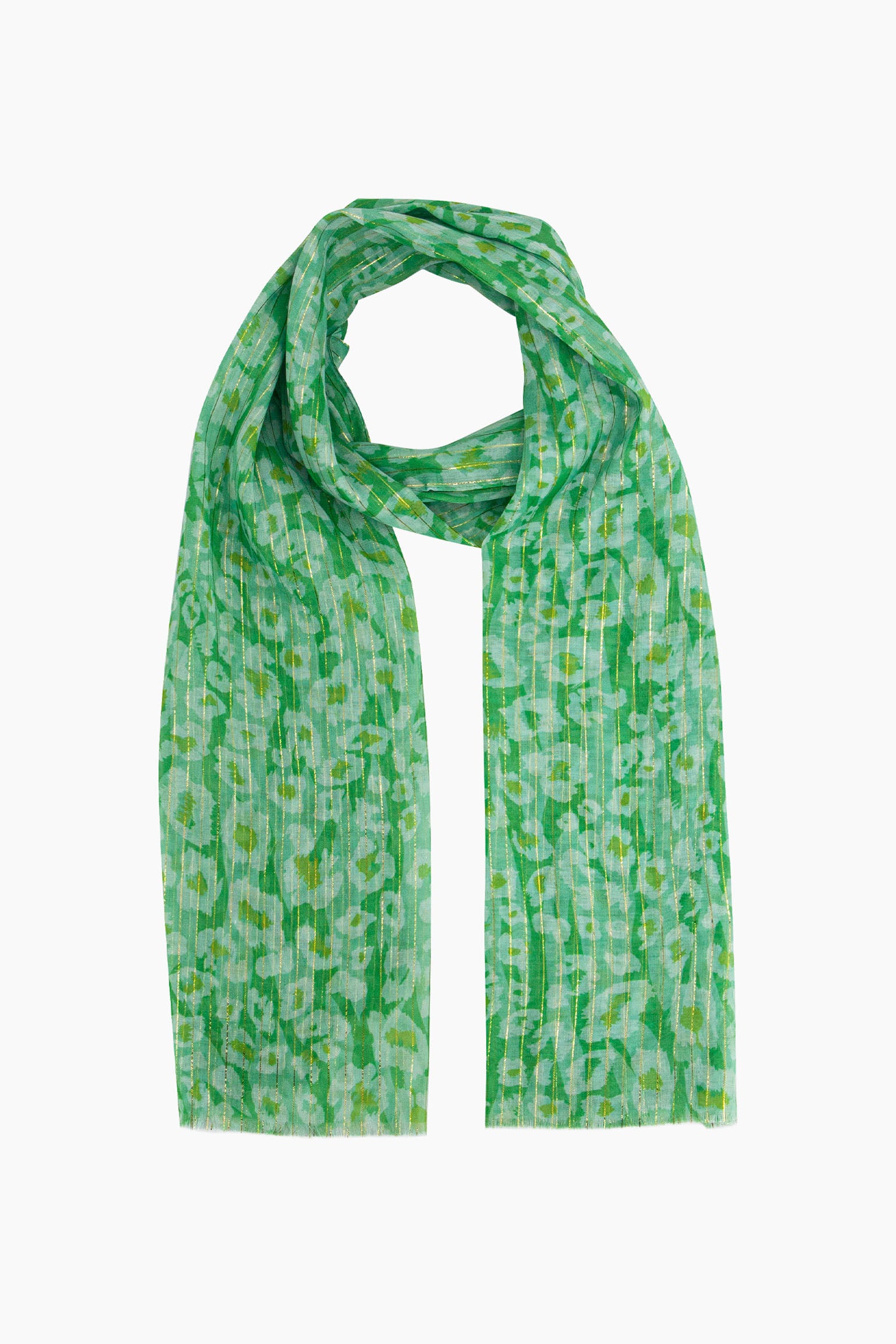 Green Sarta Green Metallic Pinstripe Lightweight Leopard Scarf, Image 1 of 5