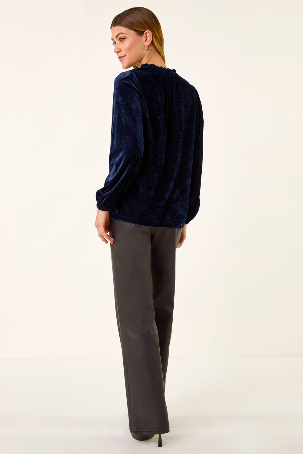 Navy Velvet Embroidered Tie Top, Image 6 of 5