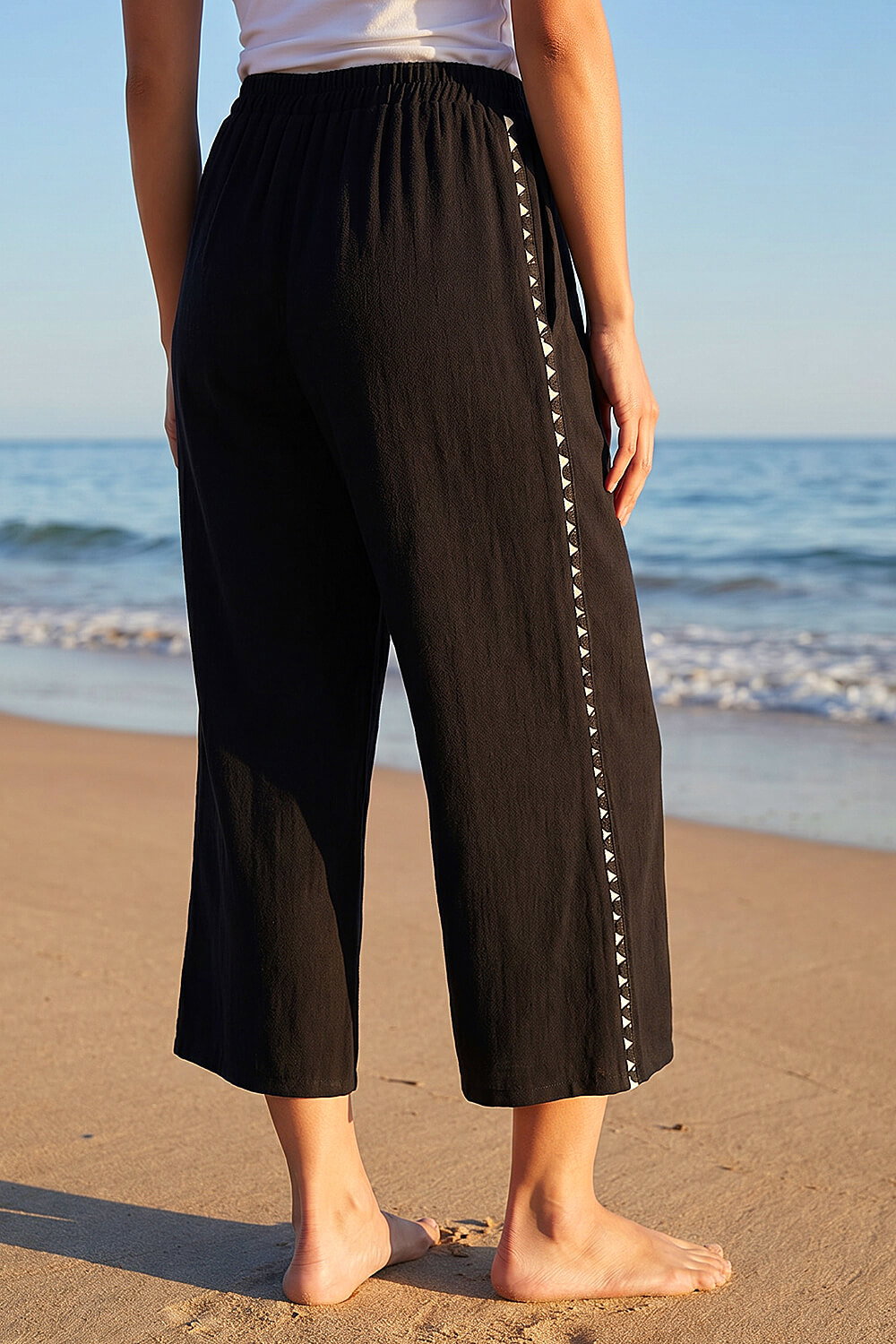 Black Petite Cropped Side Trim Trouser, Image 5 of 5