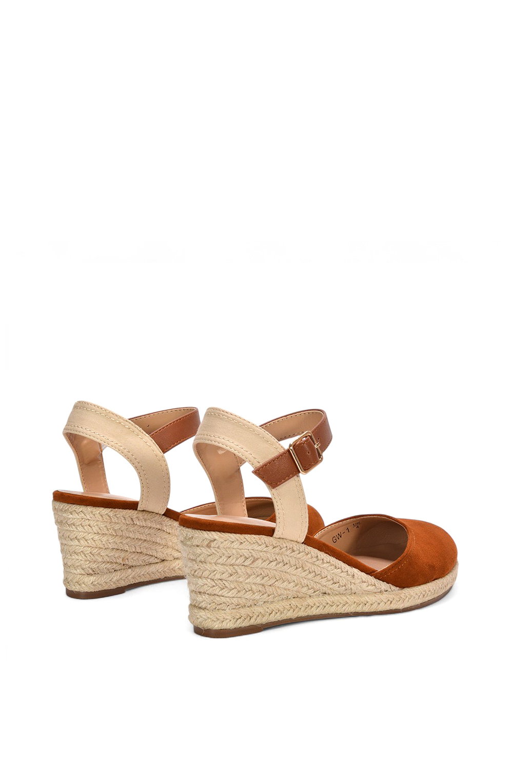 Tan XY LONDON Tan 'Joey' Closed Toe Ankle Strap Espadrille Wedge Platform Shoes, Image 4 of 6