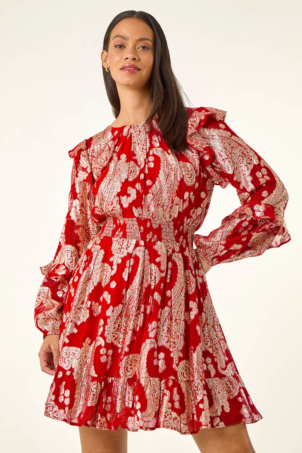 Red Dusk Foil Paisley Dress, Image 5 of 5