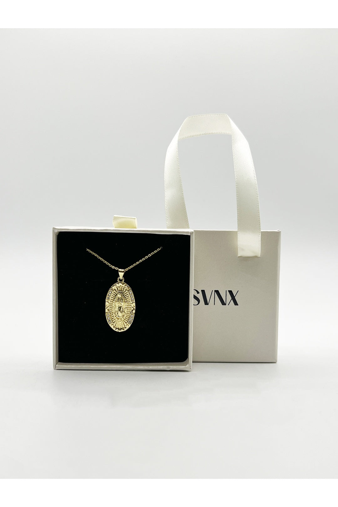 Gold Virgin Mary Pendant Necklace With Gift Box, Image 3 of 7