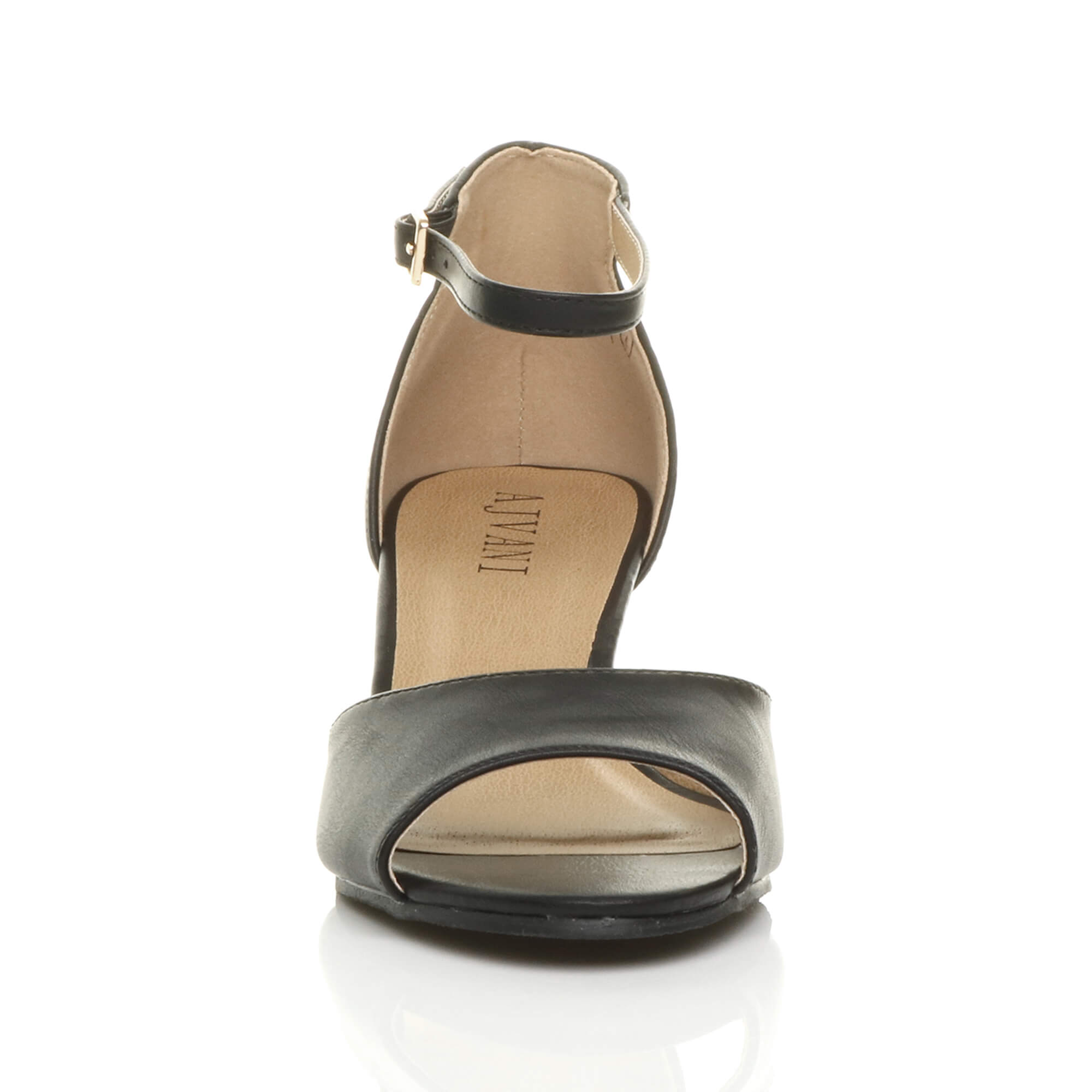 Black AJVANI Black Mid Wedge Heel Ankle Strap Sandals, Image 6 of 6