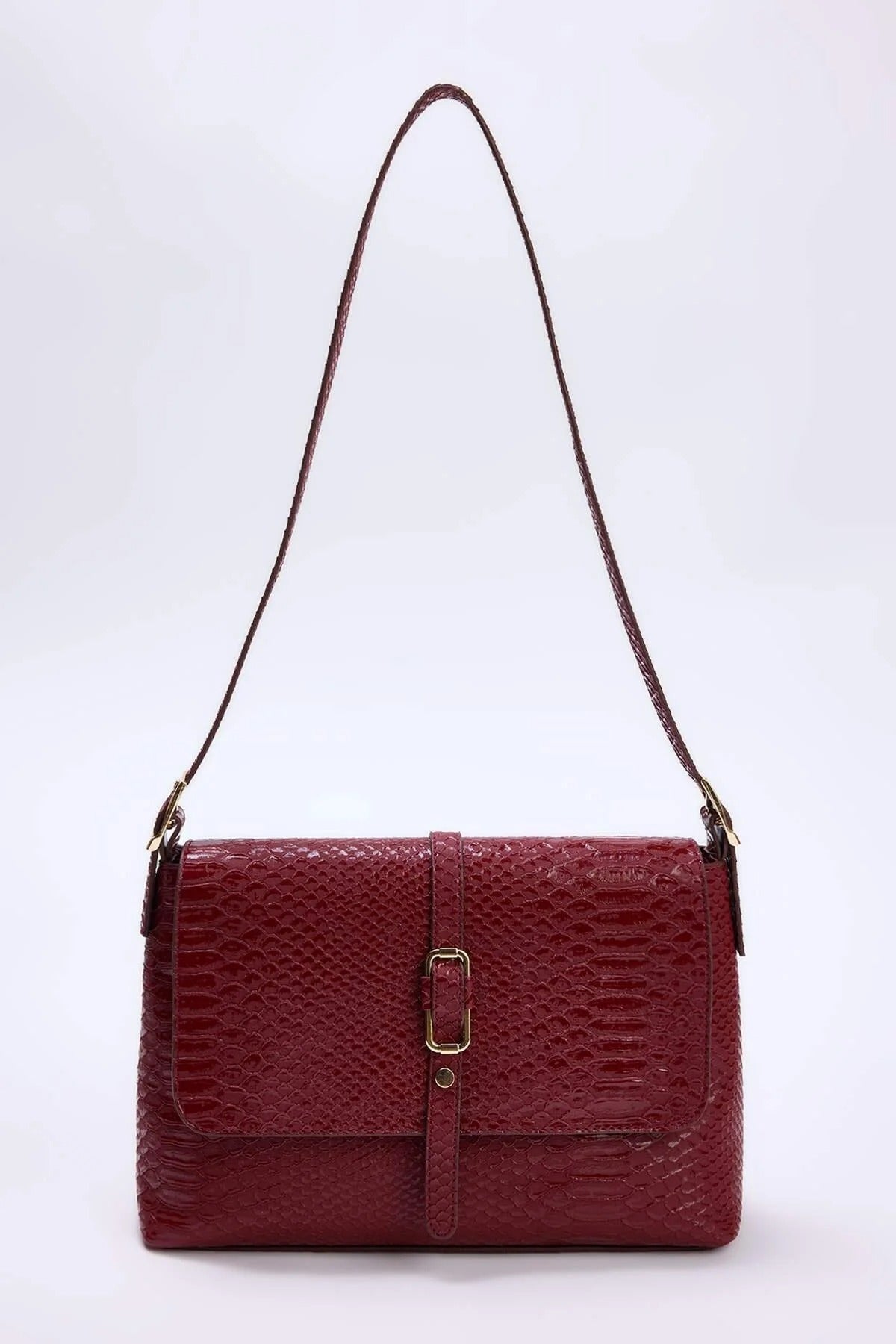 Red Buckle Detail Flap Over Shoulder Bag, Image 1 of 4