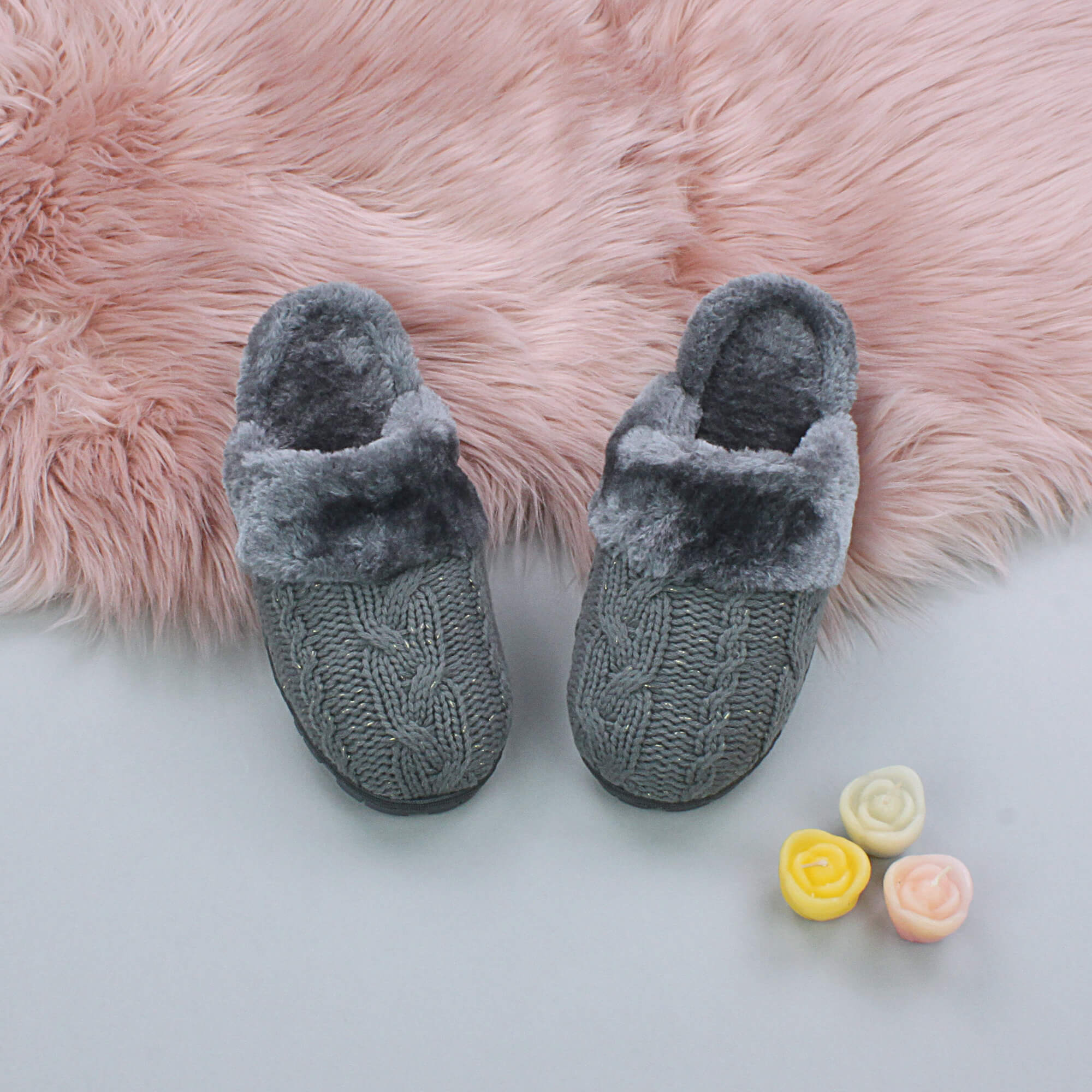 Grey AJVANI Grey Glitter Knitted Mules Slippers, Image 3 of 5