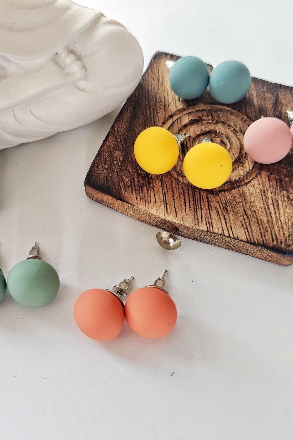 Yellow Multicolour Matte Round Ball Studs - Unisex, Image 2 of 2
