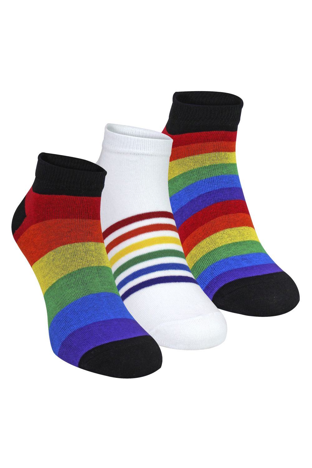 Multi 3 Pairs Rainbow Cotton Trainer Socks, Image 1 of 3