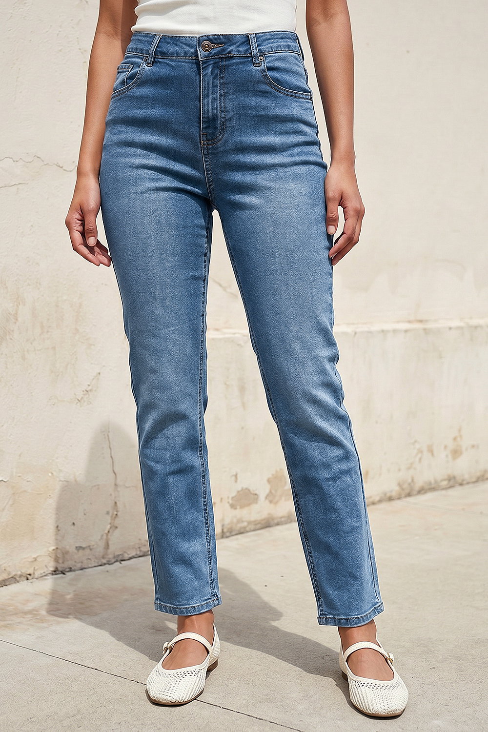 Light Denim Slim Leg Stretch Jeans, Image 3 of 4