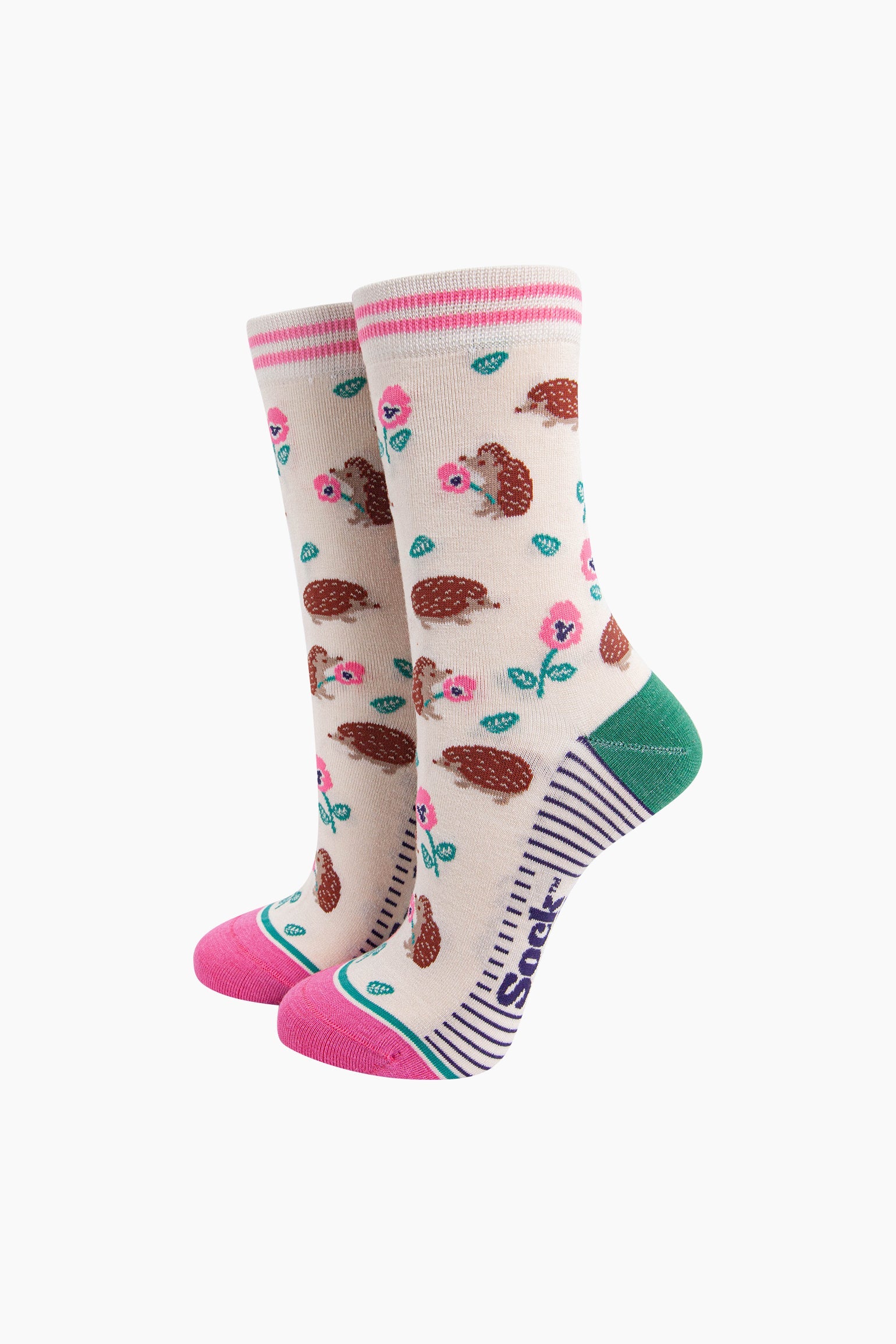 Blue Floral Hedgehog Bamboo Socks