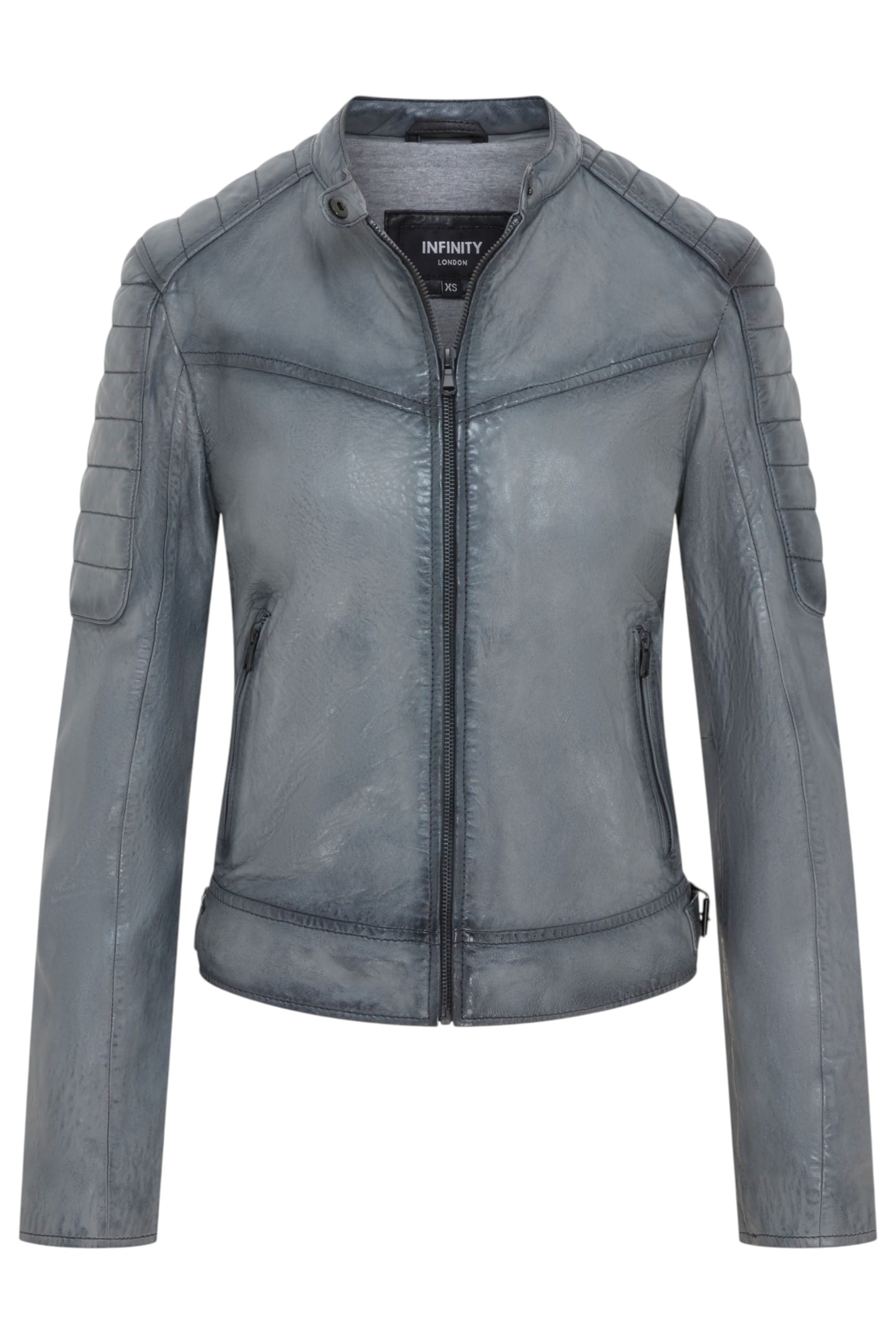 Grey Quilted Leather Biker Jacket-Horten, Image 1 of 6