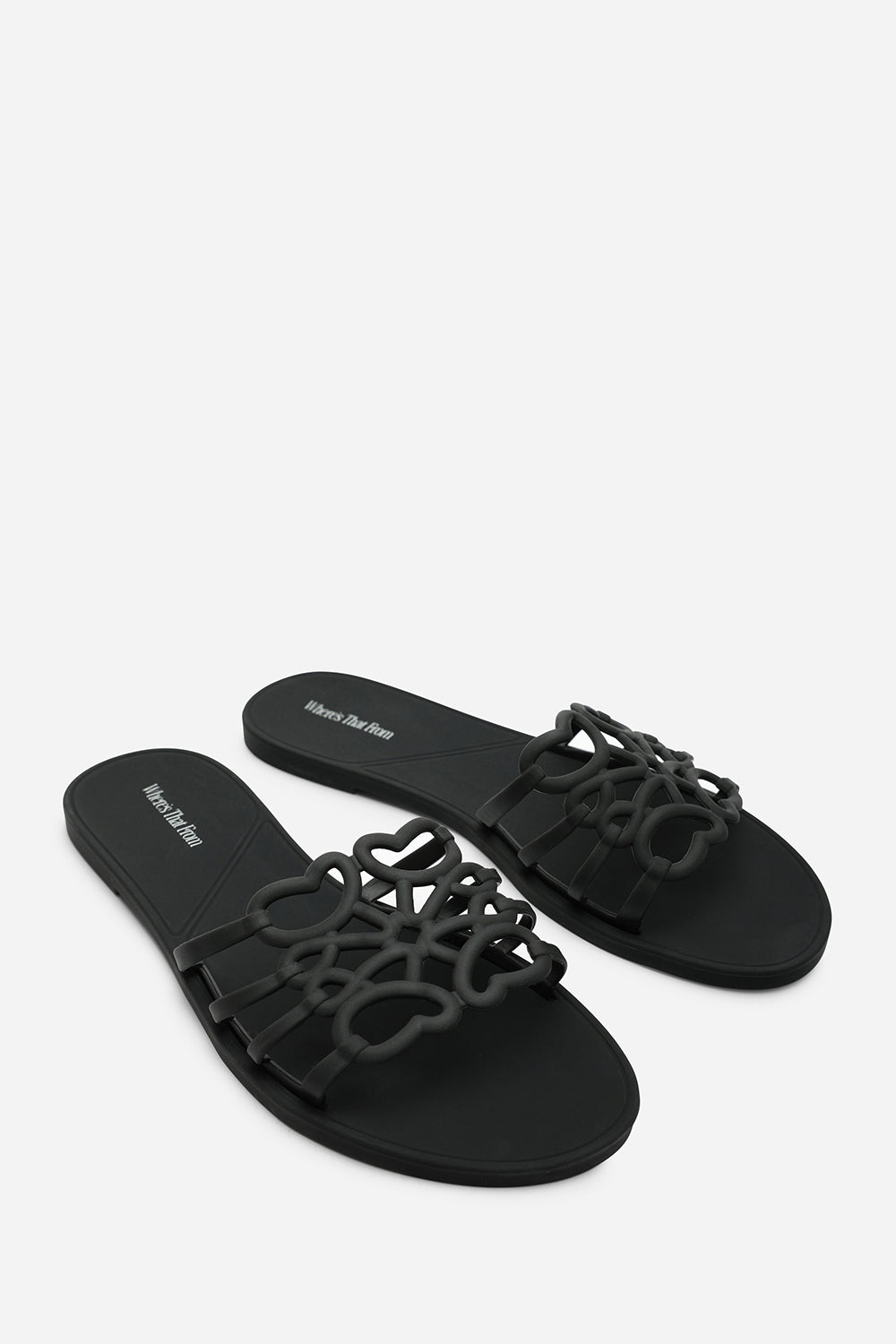 Black Emiliana Matte Cut Out Jelly Flat Sandals, Image 4 of 6