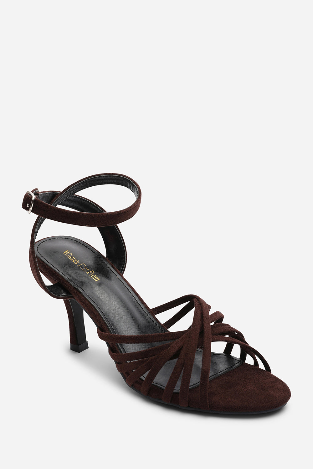 Brown Where's That From Brown 'Cyprus' Multi Cross Over Strap Mid Heels, Image 3 of 5