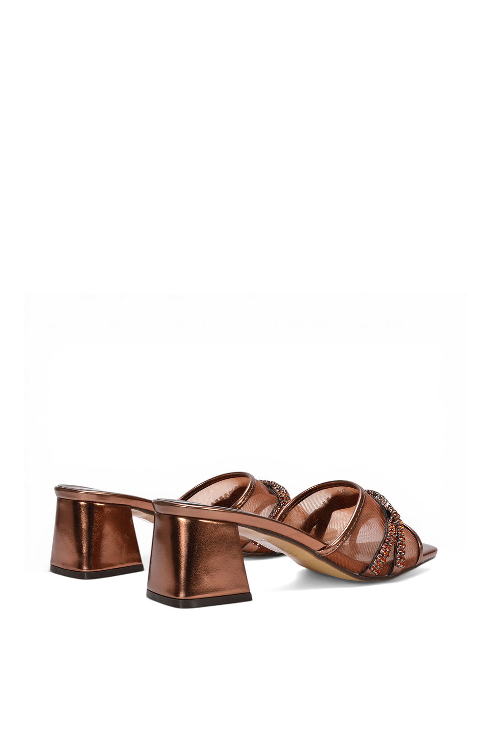 Brown XY LONDON Brown 'Senara' Backless Block Heel Sandals With Crystals and Mesh, Image 4 of 6