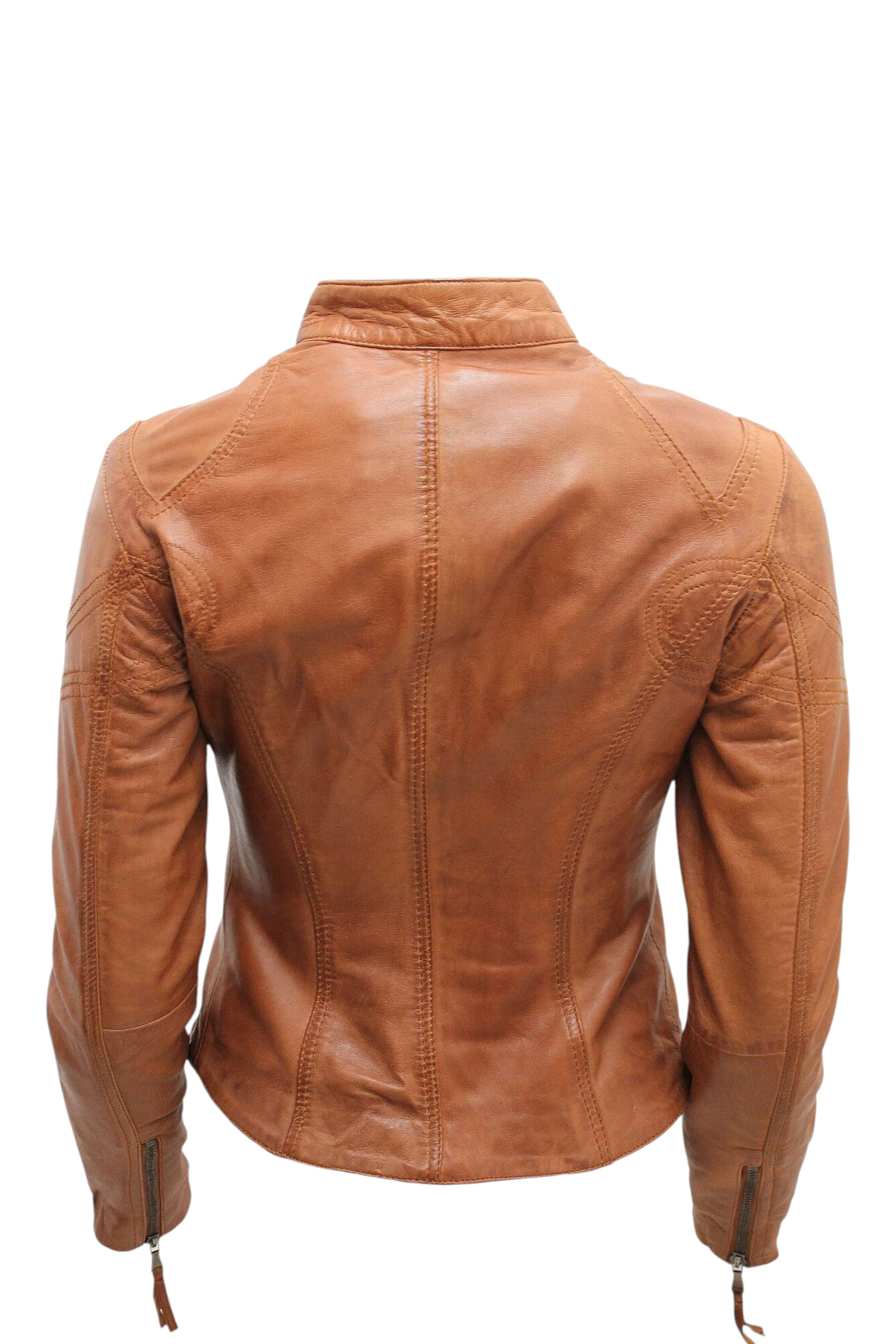 Brown Slim-Fit Leather Biker Jacket-Tulsa, Image 4 of 5