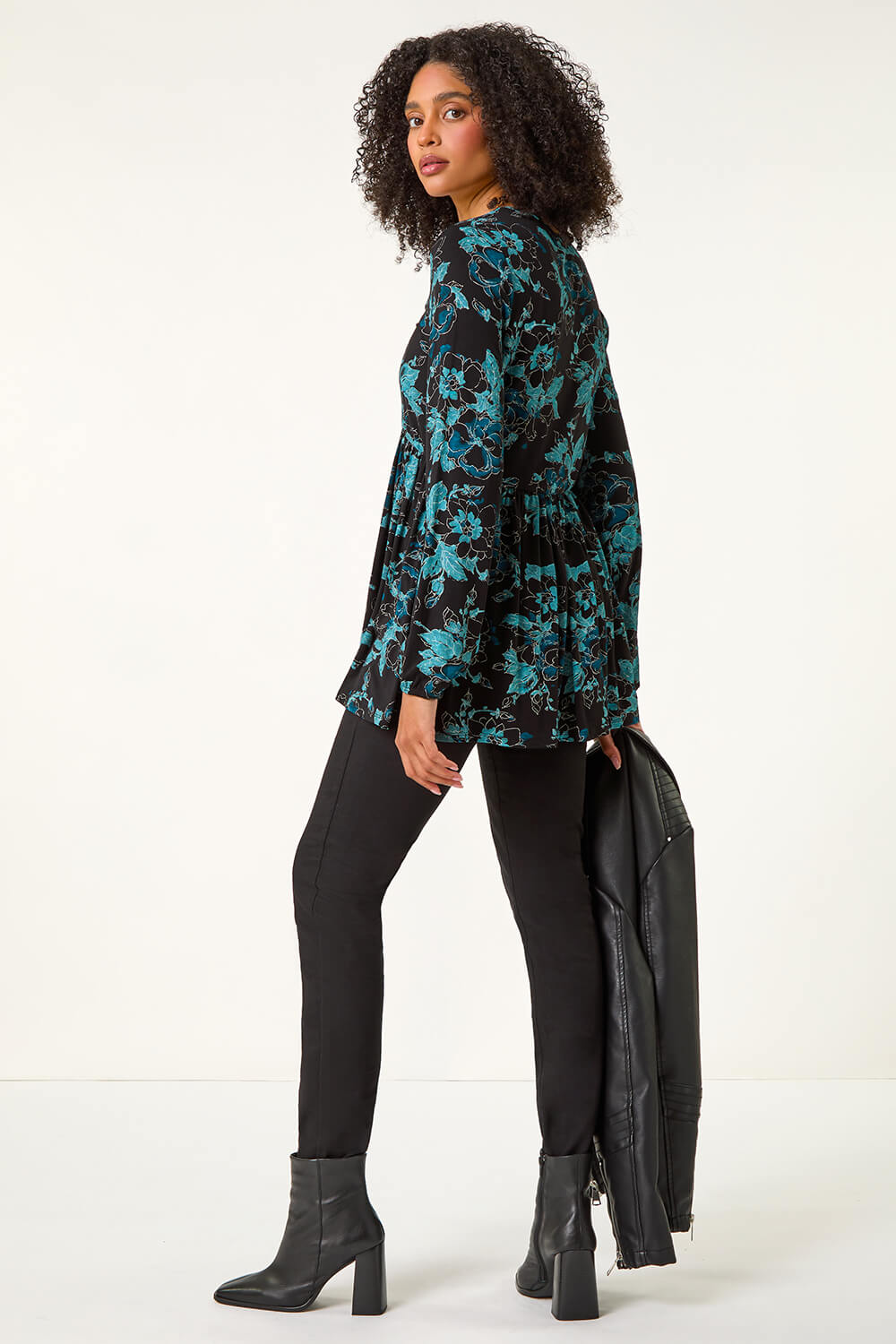 Blue Floral Print Ladder Trim Top, Image 4 of 5