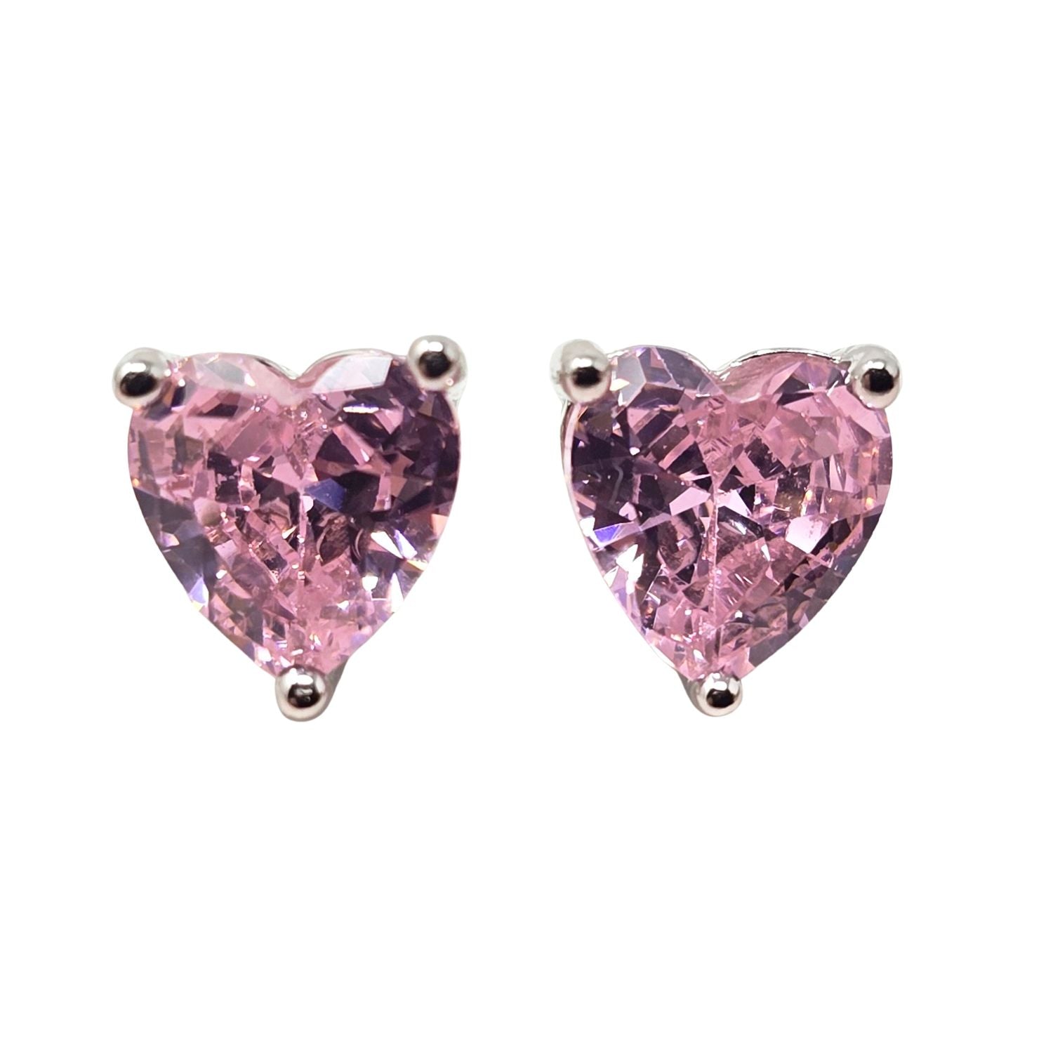 Pink Pink Tourmaline Heart Sterling Silver Stud Gemstone Earrings