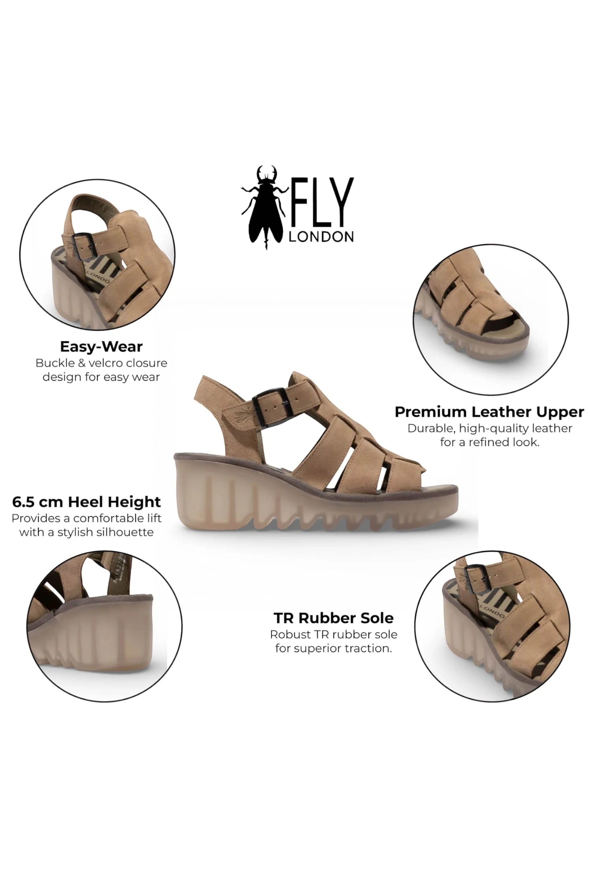 Grey Womens Leather Wedge Sandals BAIC621FLY, Image 3 of 5