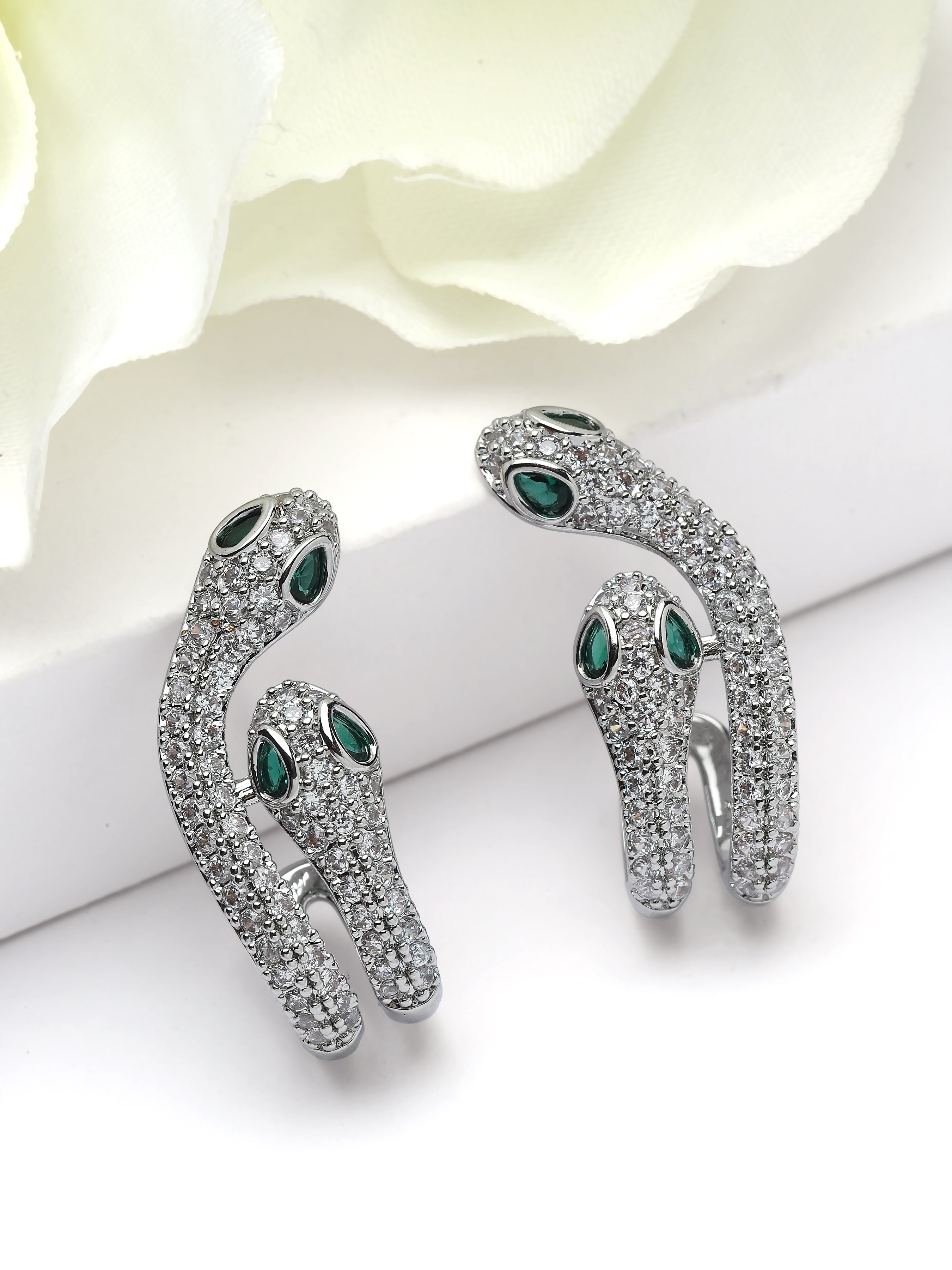Silver Pavé Serpent Hugger Stud Earrings, Image 3 of 3