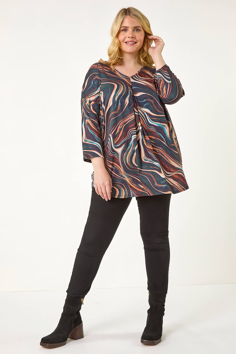 Natural  Curve V-Neck Pleat Front Tunic, Image 3 of 5