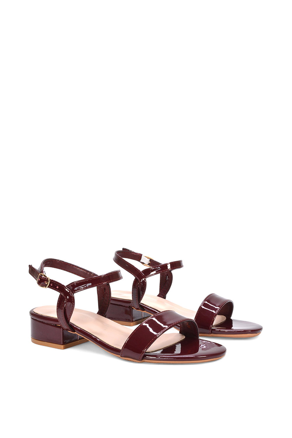 Burgundy XY LONDON Burgundy 'Moana' Strappy Low Block Heels With Ankle Strap, Image 3 of 5