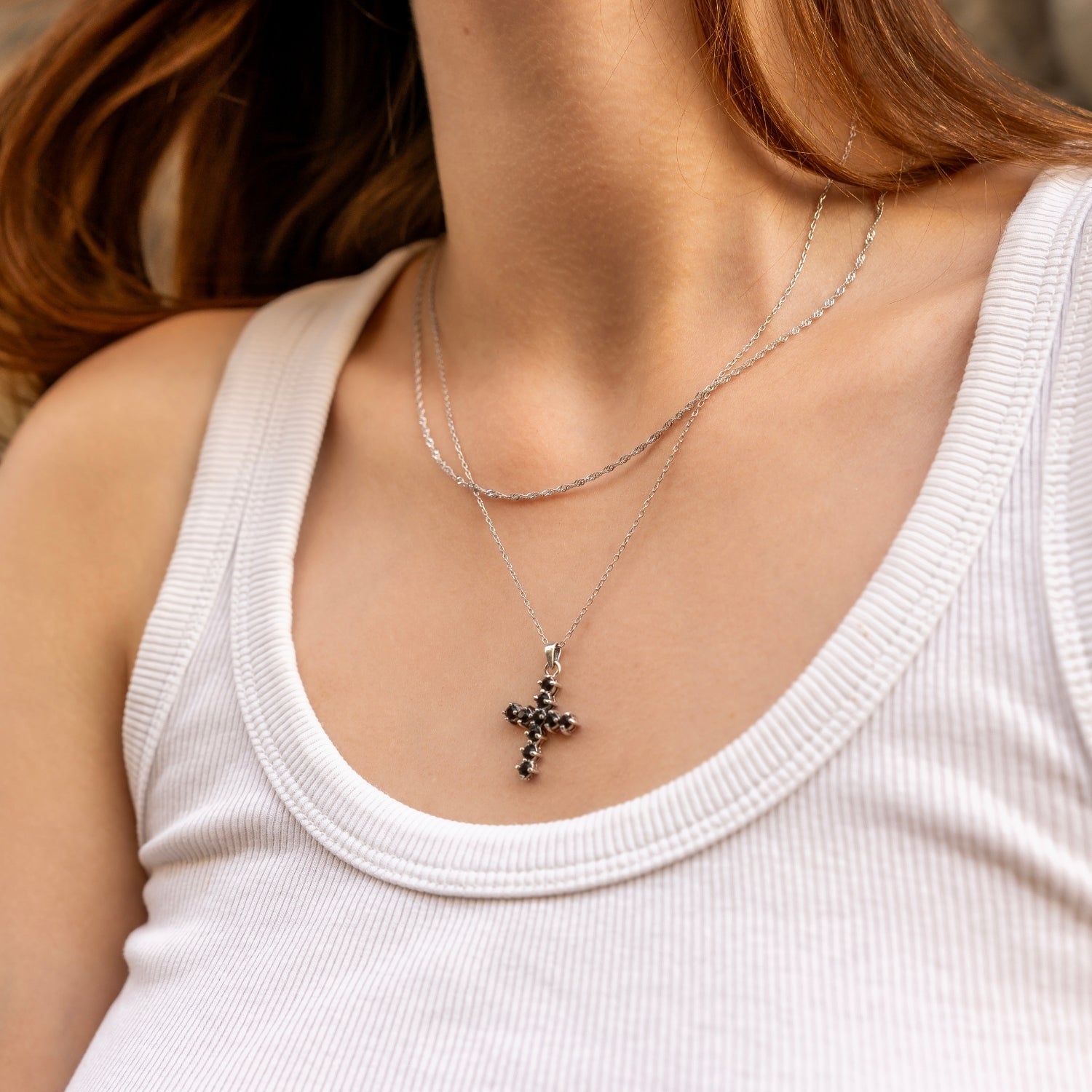 Silver Sterling Silver Burgundy Garnet Cross Pendant, Image 4 of 4