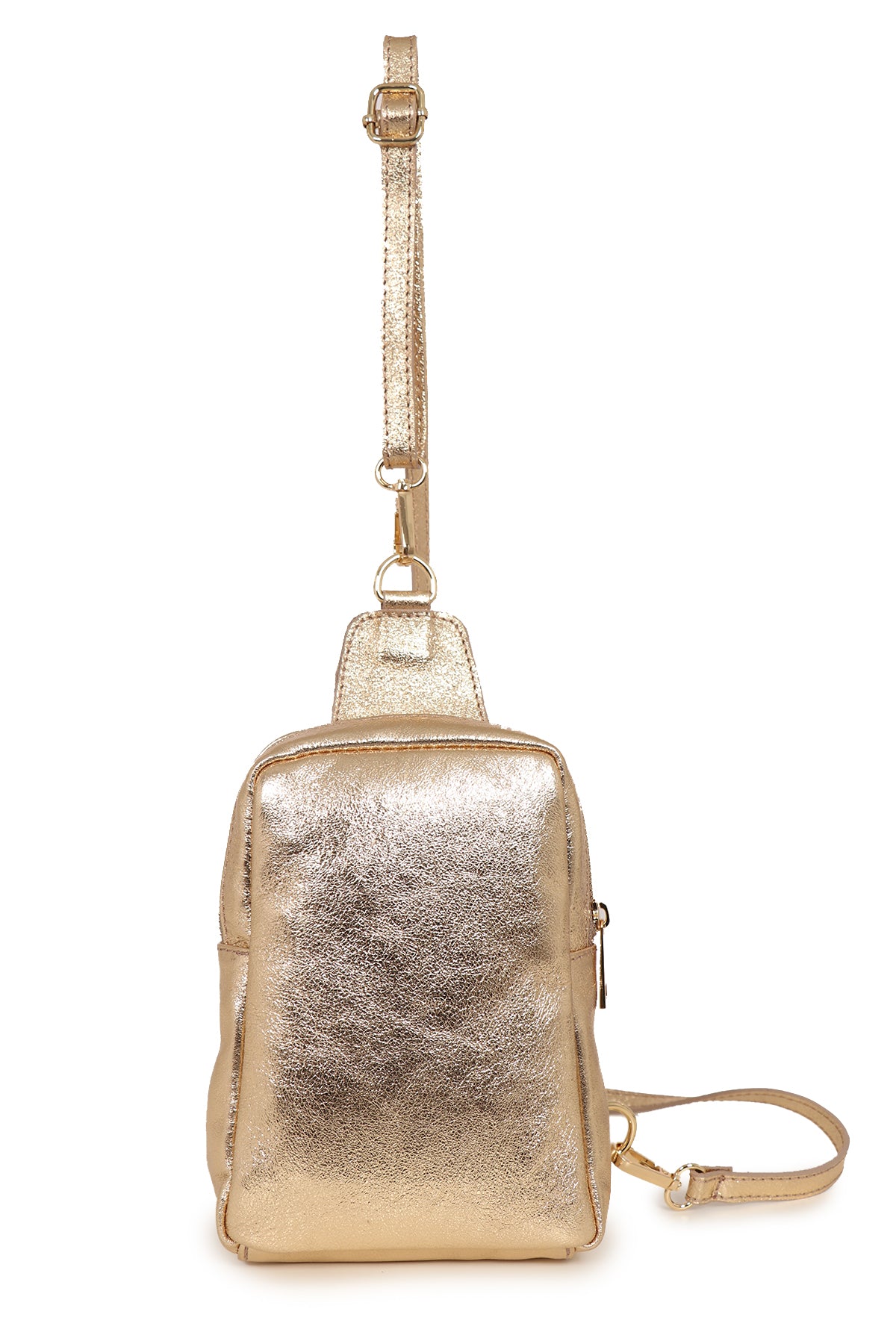 Gold Metallic Leather Crossbody Sling Bag, Image 1 of 3