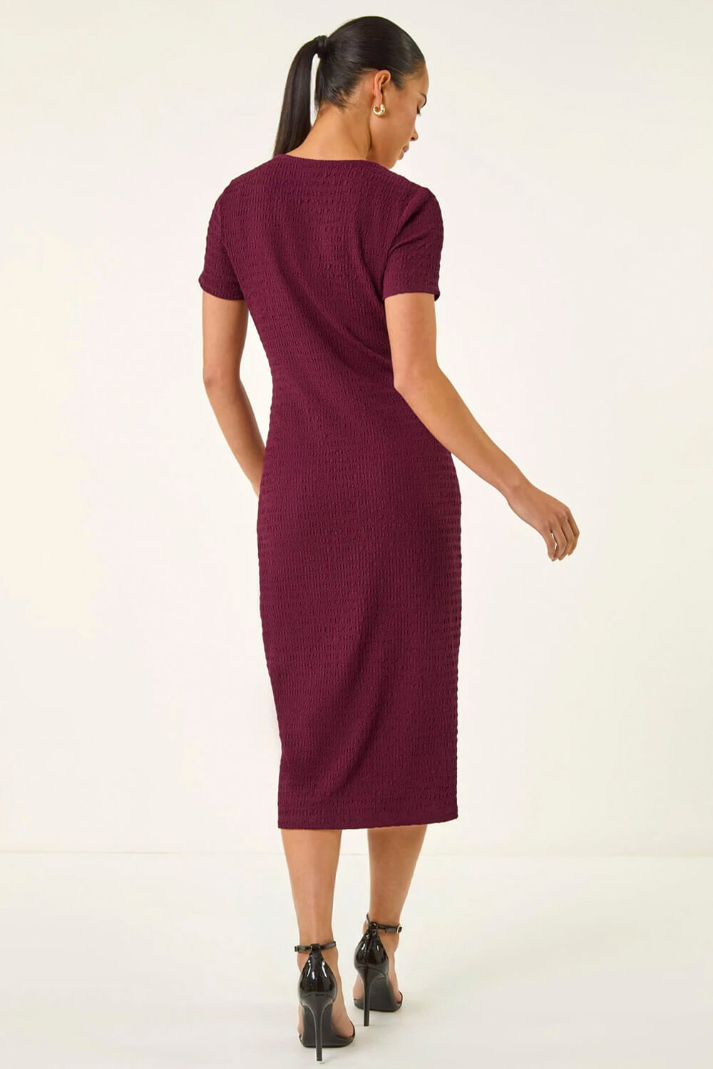 Wine Petite Textured Twist Midi Dress, Image 5 of 6
