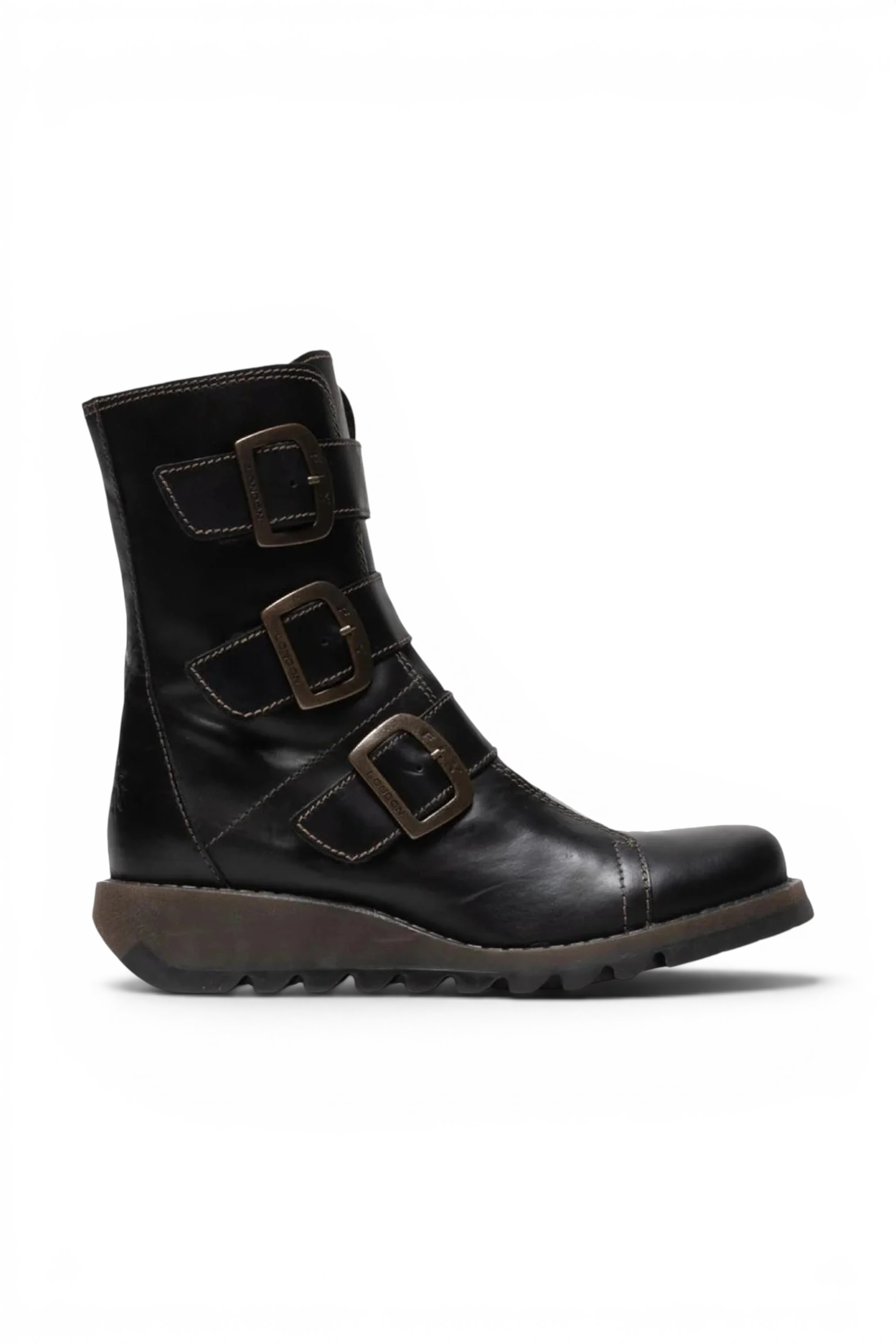 Black Womens Leather Ankle Biker Boots-SCOP110, Image 1 of 5