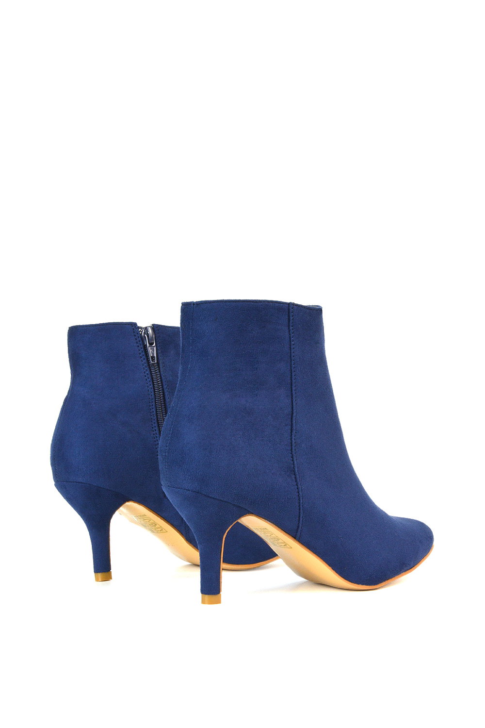 Navy XY LONDON Navy 'Anastsia' Low Mid Kitten High Heel Stiletto Zip-Up Ankle Boots, Image 4 of 5