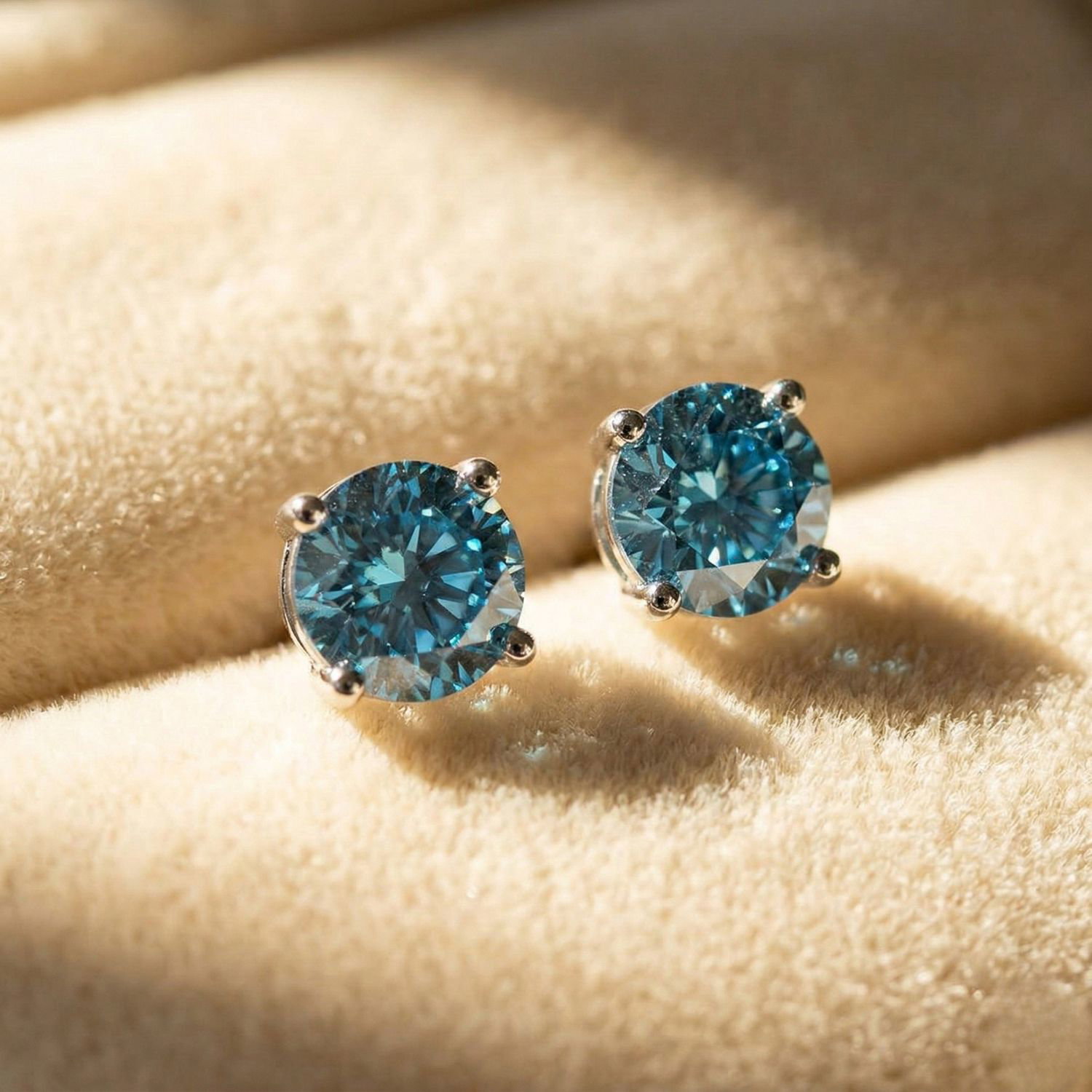 Blue Aquamarine Moissanite Crystal Sterling Silver Earrings