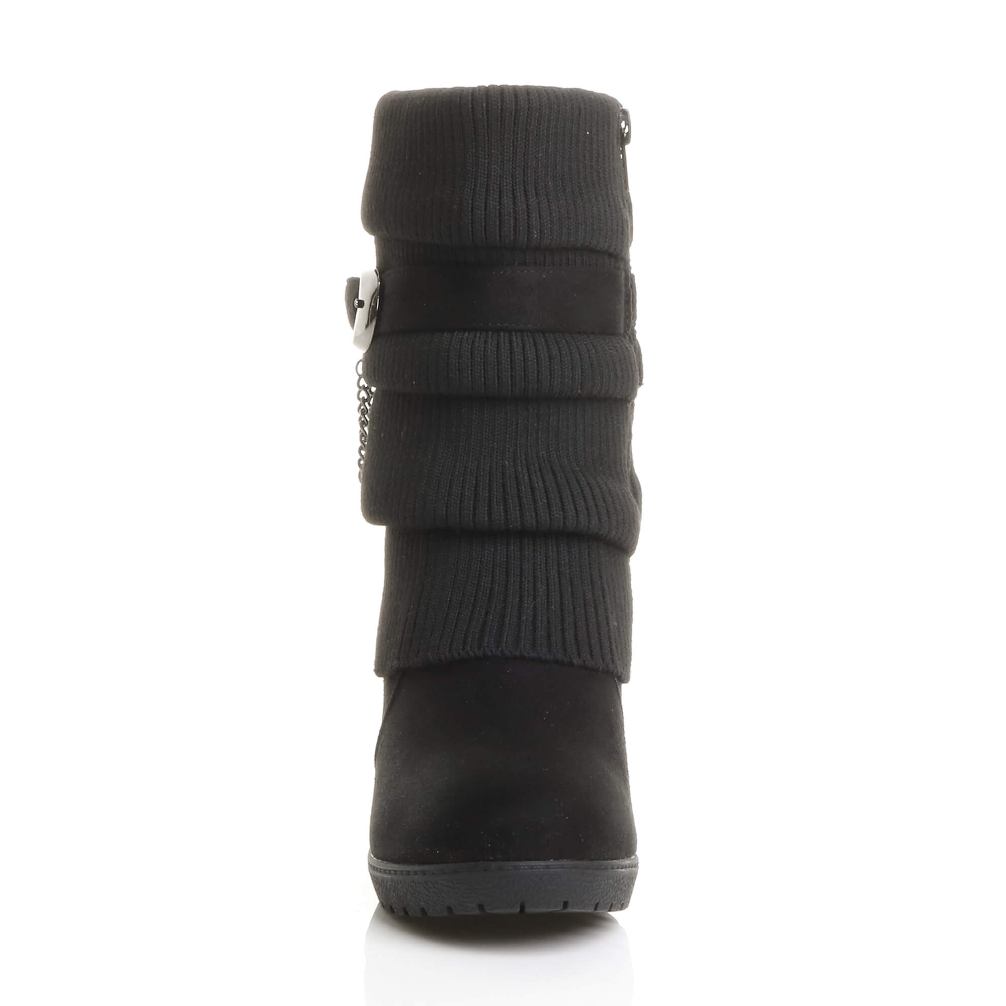 Black AJVANI Black Mid Wedge Heel Slouch Ankle Boots, Image 6 of 6