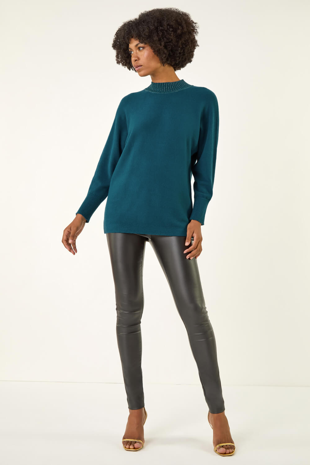 Teal Metallic Tie Front Knitted Jumper , Image 3 of 5