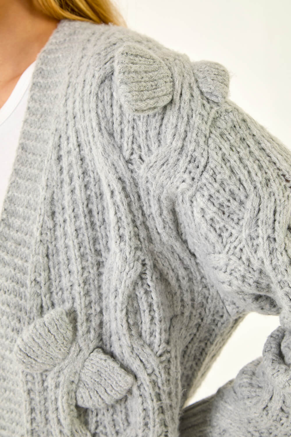 Grey 3D Bow Knit Cardigan, Image 6 of 5