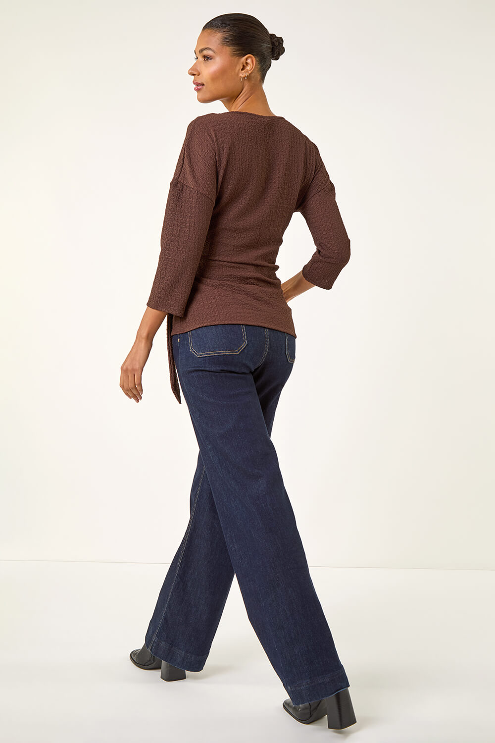 Chocolate Textured Asymmetric Wrap Top, Image 5 of 5