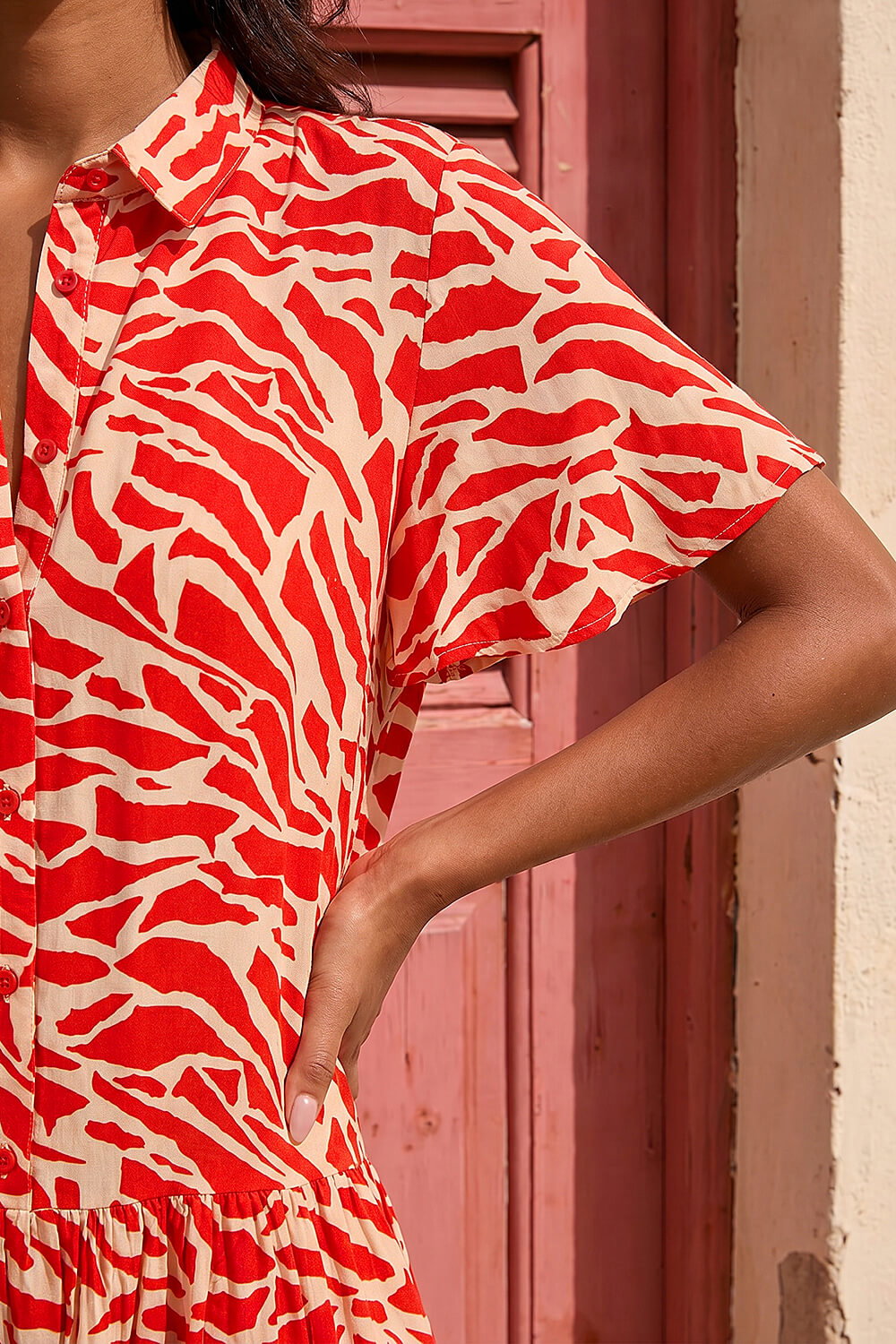 Orange Animal Print Tiered Smock Dress, Image 5 of 4