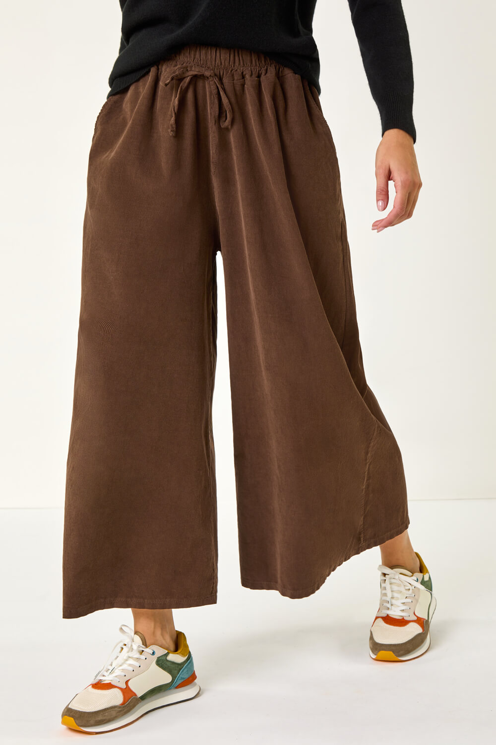 Mocha Baby Corduroy Wide Leg Culotte, Image 4 of 5