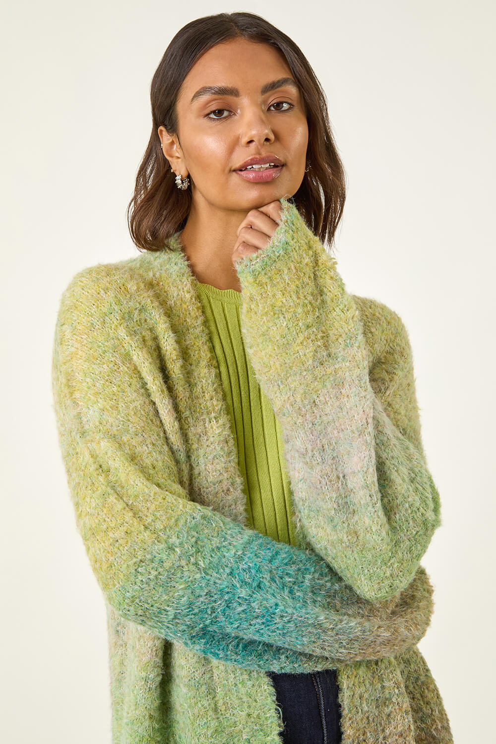 Green Ombre Longline Knit Cardigan, Image 5 of 5