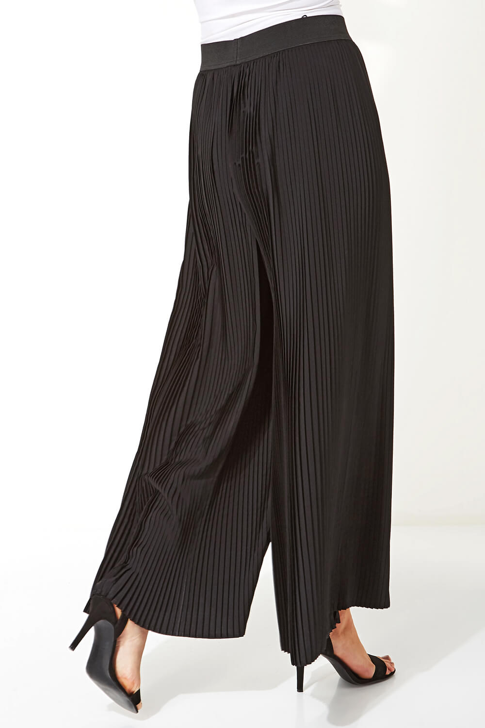 Black Pleated Wide Leg Trousers, Image 3 of 5