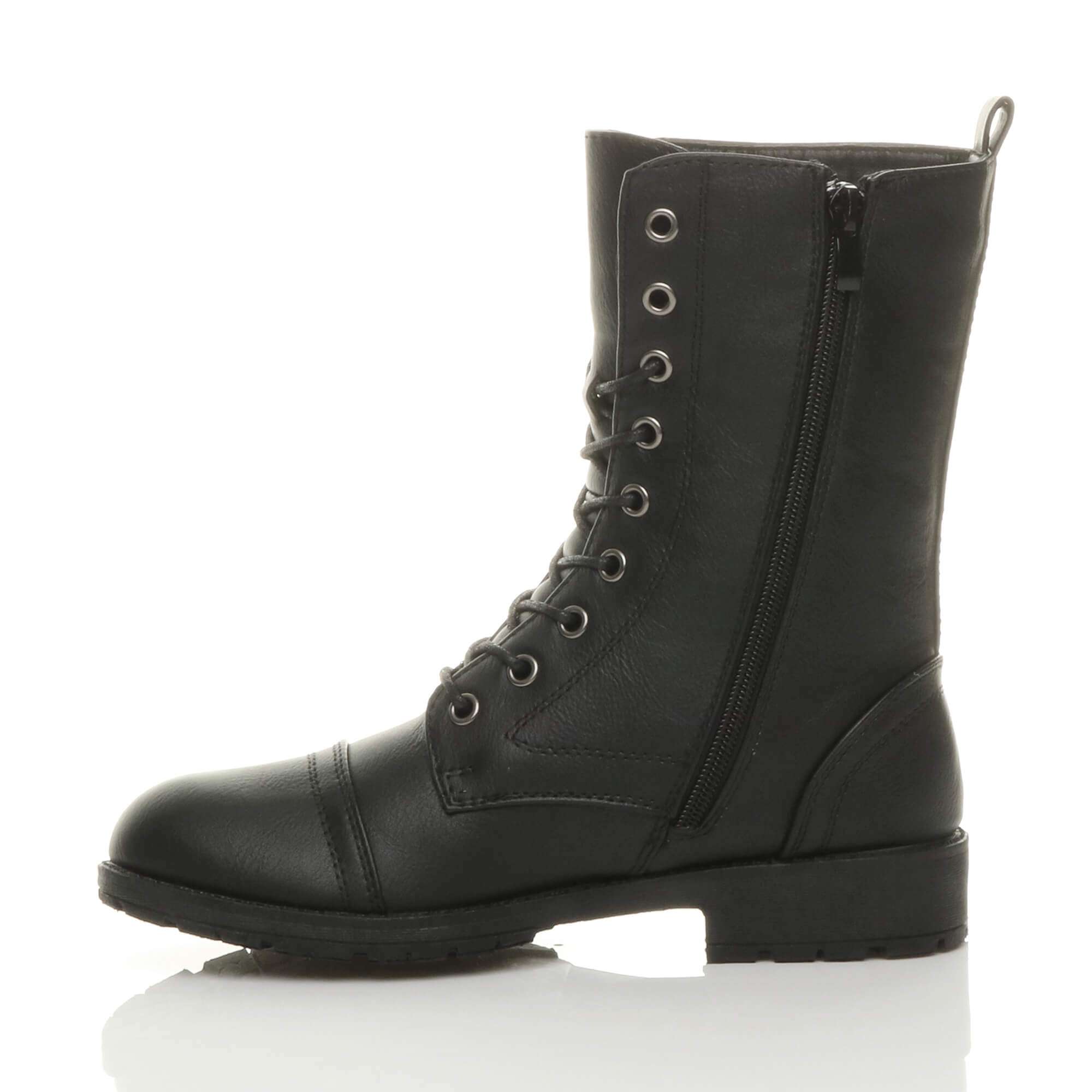 Black AJVANI Black Lace Up Buckles Military Biker Ankle Boots, Image 3 of 6