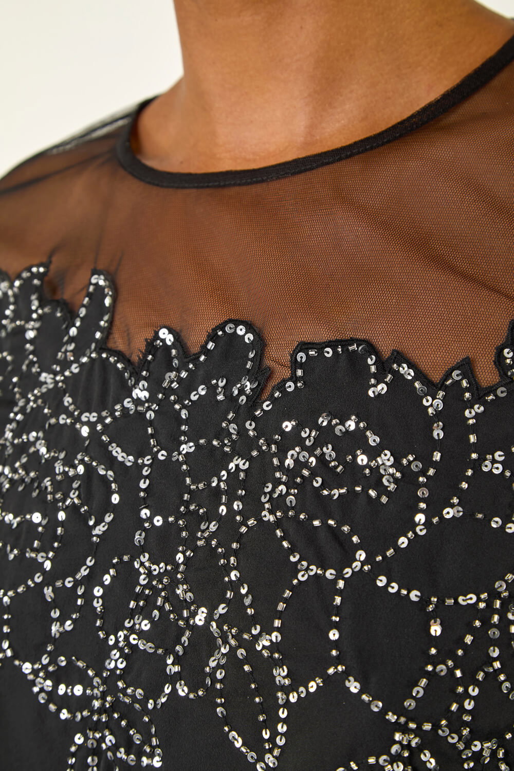 Black Sequin Detail Bubble Hem Top, Image 7 of 6