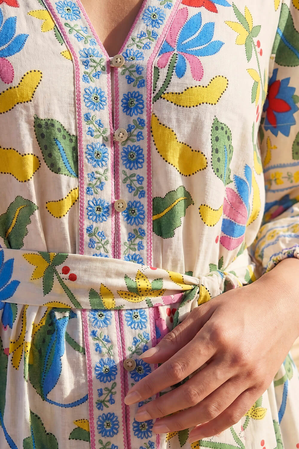 Green Petite Floral Tie Waist Dress , Image 5 of 4