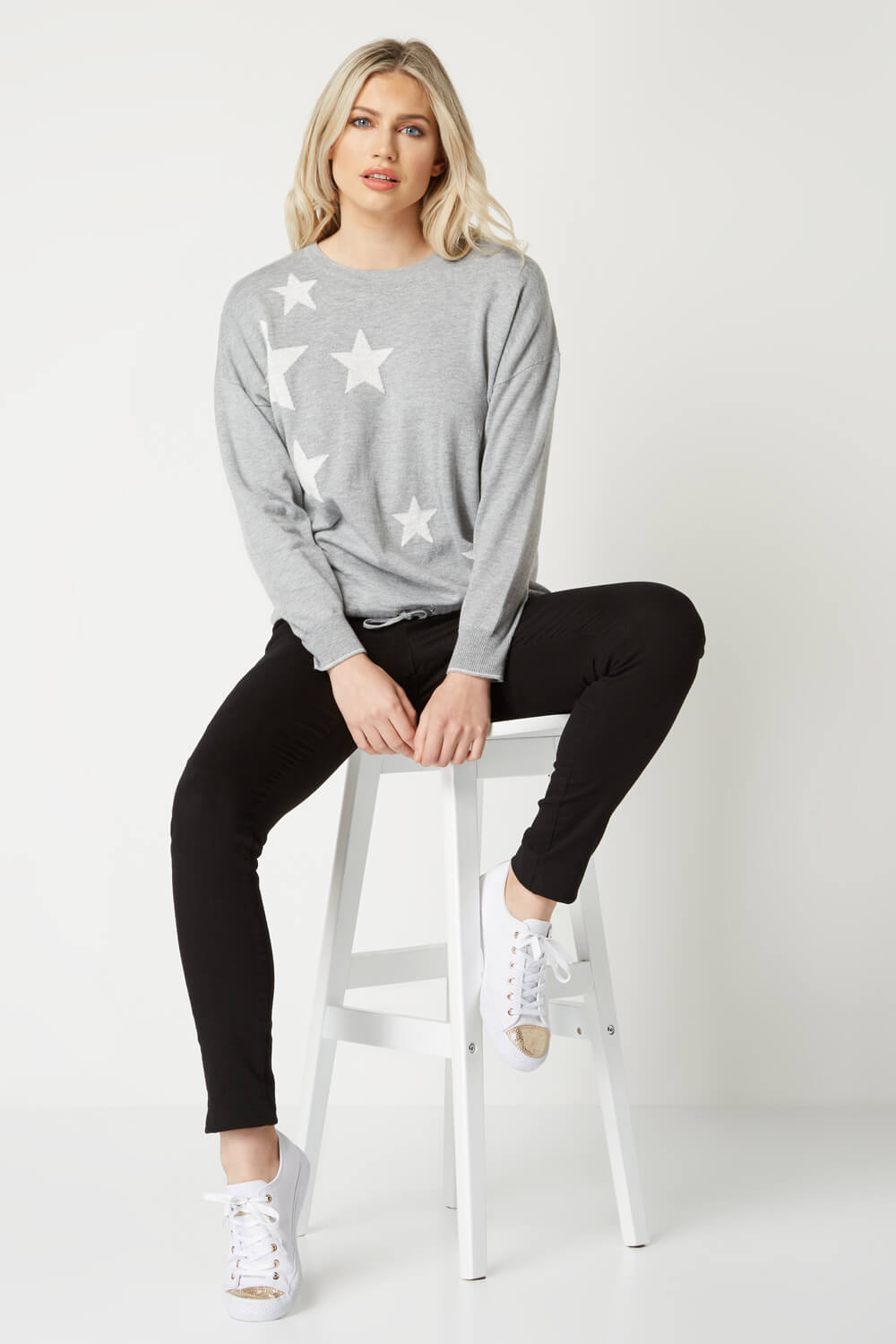 Light Grey Star Tie Detail Jumper, Image 3 of 5