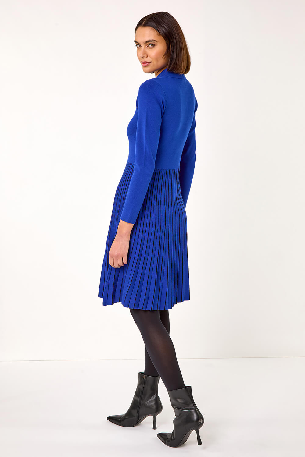 Royal Blue Zip Detail Knitted Dress, Image 4 of 5